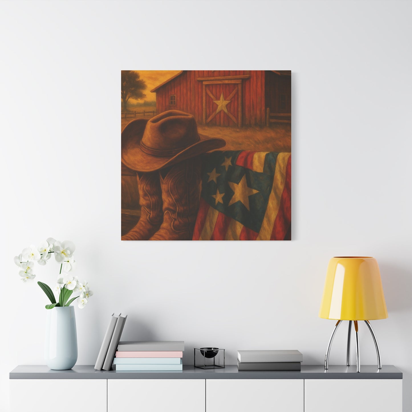 Rustic Canvas Art Print, Western Decor, Cowboy Hat and Boots, Americana Wall Art, Perfect Gift for Country Lovers