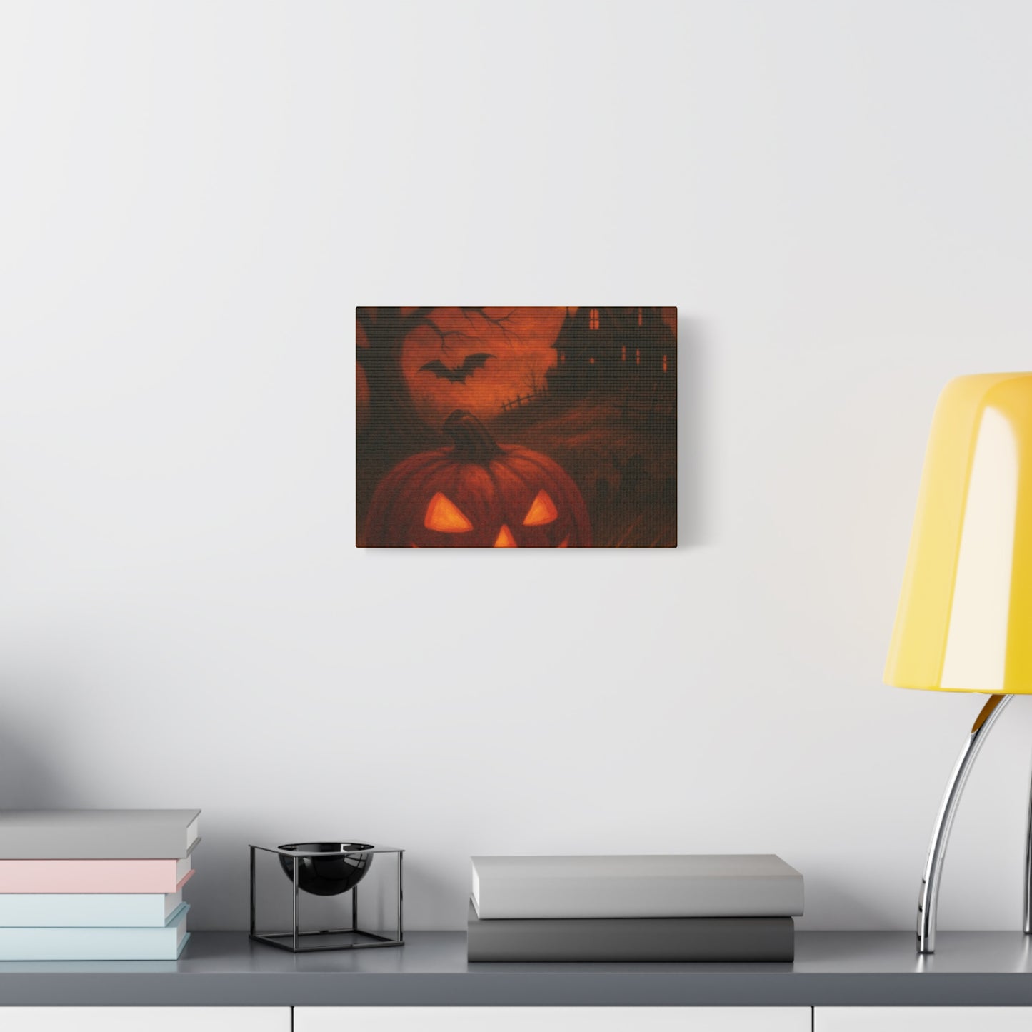 Halloween Themed Canvas Art, Spooky Wall Decor, Pumpkin Artwork, Haunted House Print, Fall Home Decoration