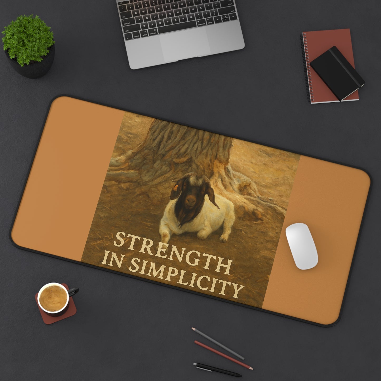 Artistic Desk Mat - Strength in Simplicity, Home Office Decor, Animal Lover Gift, Workspace Accessories, Motivational Desk Decor