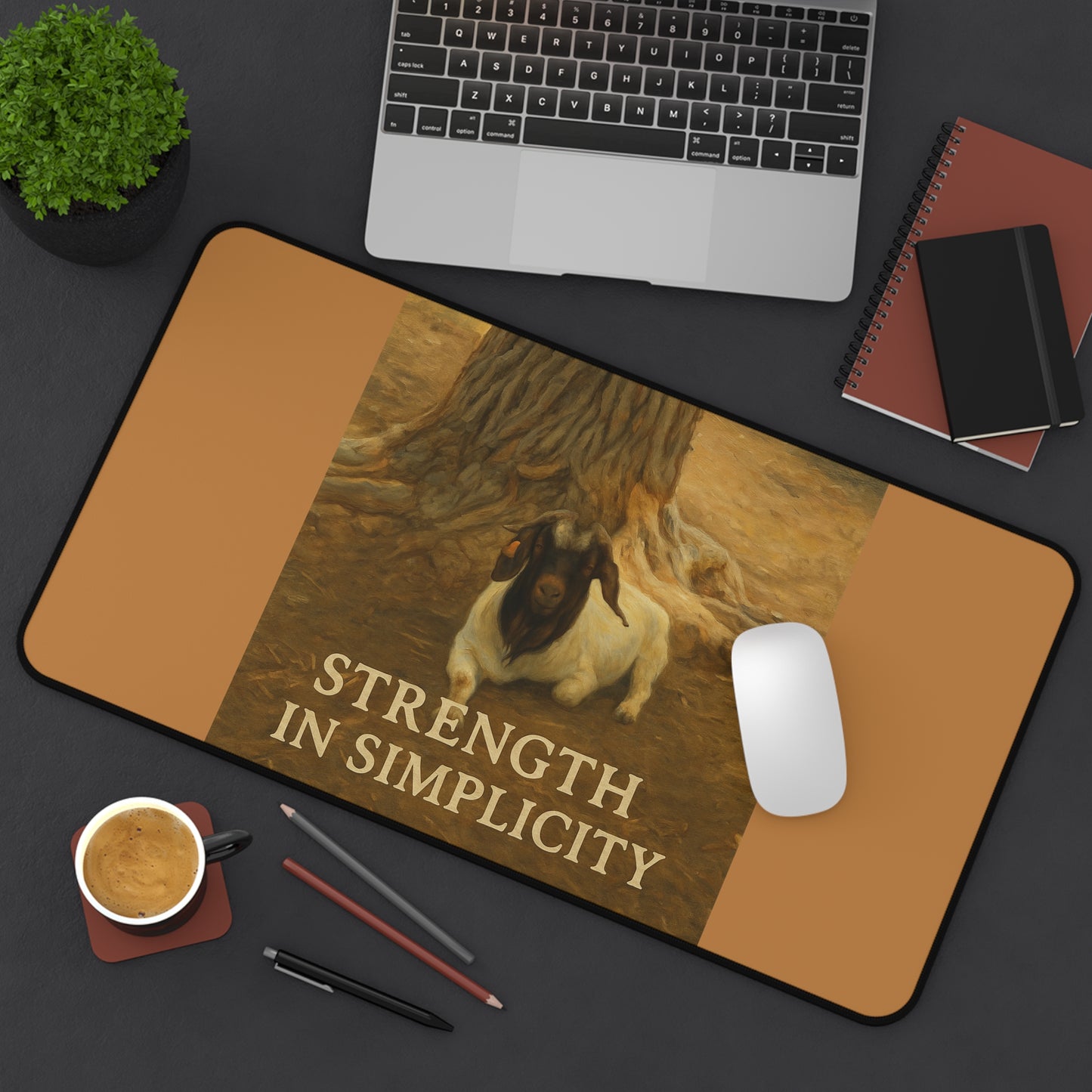 Artistic Desk Mat - Strength in Simplicity, Home Office Decor, Animal Lover Gift, Workspace Accessories, Motivational Desk Decor