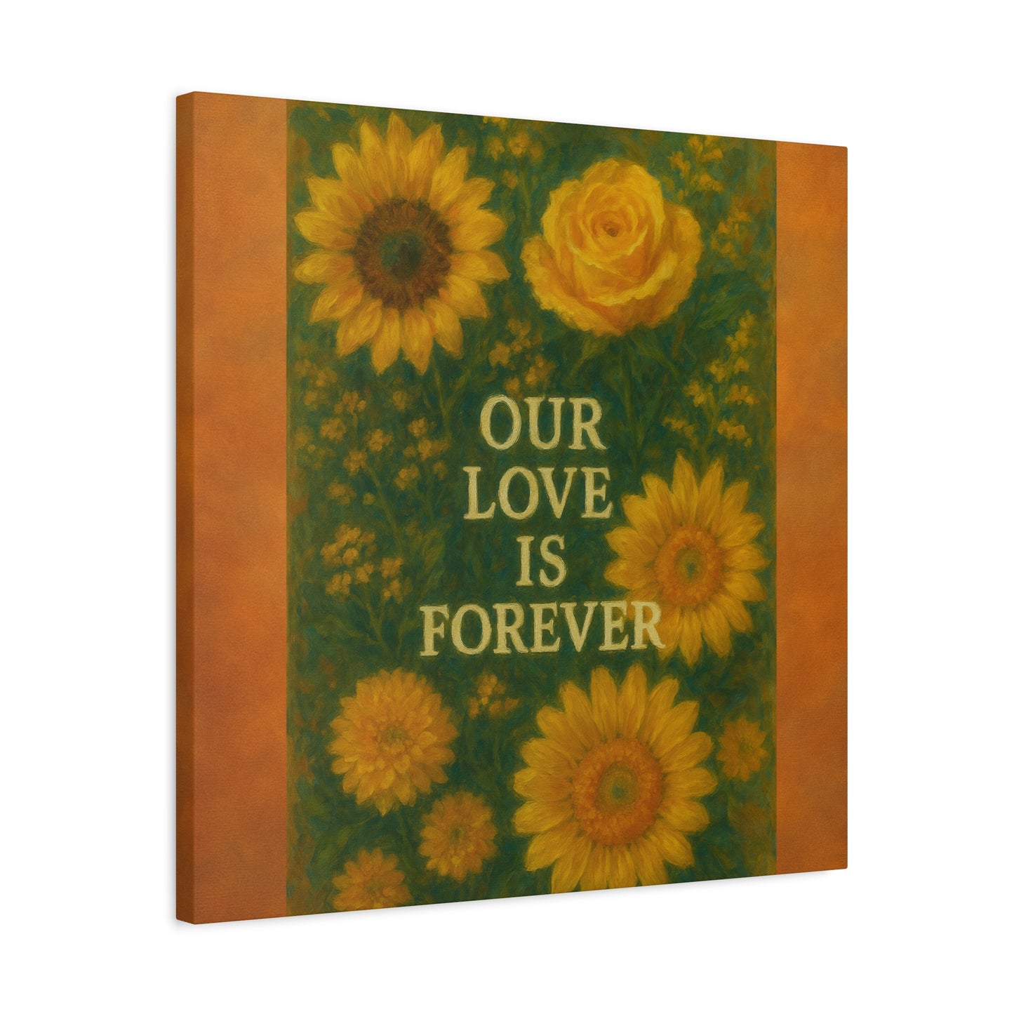 Floral Wall Art Canvas - "Our Love is Forever" Inspirational Home Decor, Gift for Anniversary, Wedding, Mother's Day, Love Room Decor