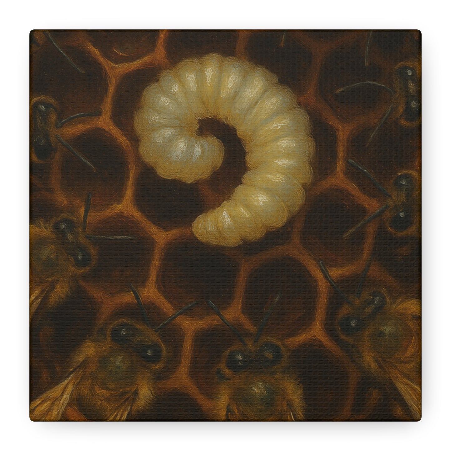 Bee Themed Wall Art Canvas, Honeycomb Decor, Nature Lover Gift, Nursery Decoration, Botanical Wall Art, Insect Art Print