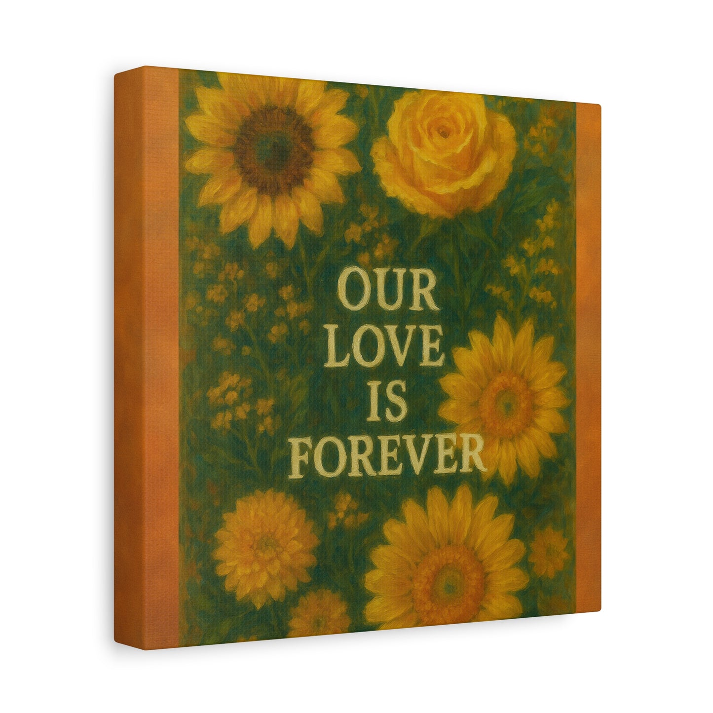 Floral Wall Art Canvas - "Our Love is Forever" Inspirational Home Decor, Gift for Anniversary, Wedding, Mother's Day, Love Room Decor