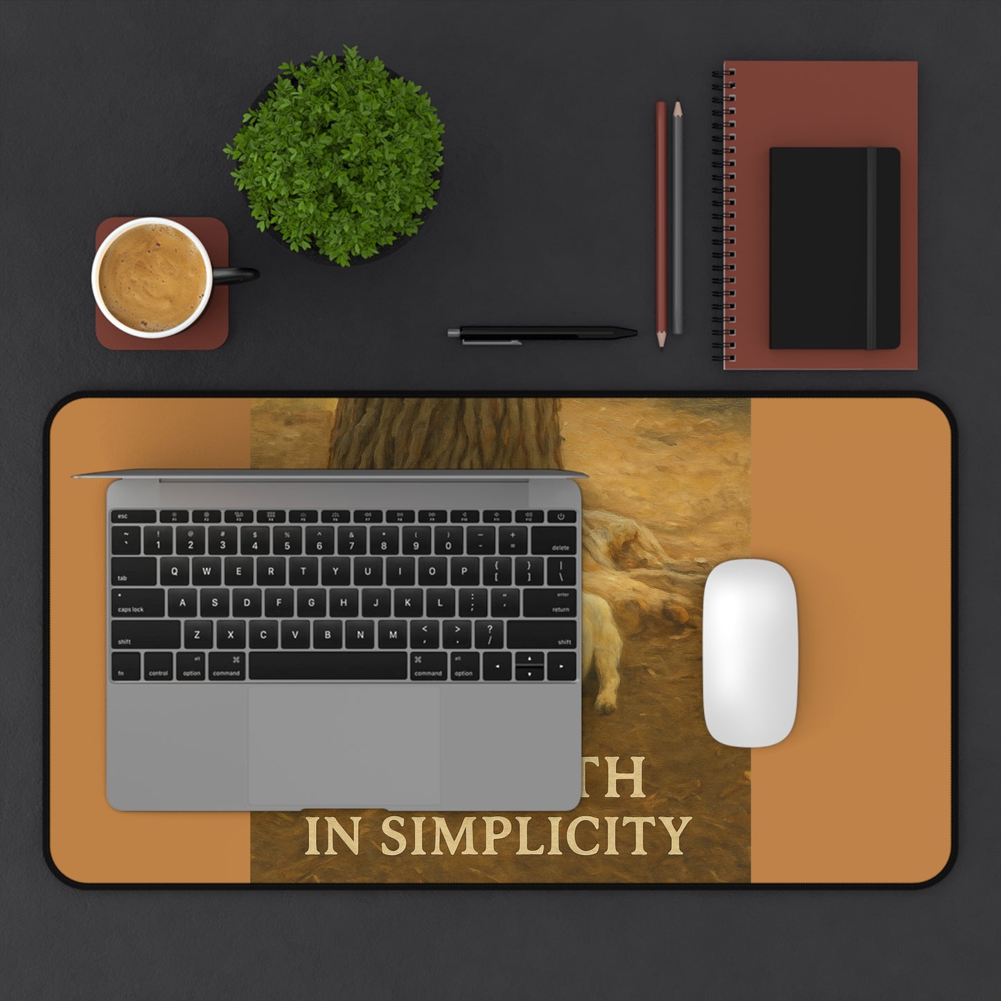 Artistic Desk Mat - Strength in Simplicity, Home Office Decor, Animal Lover Gift, Workspace Accessories, Motivational Desk Decor