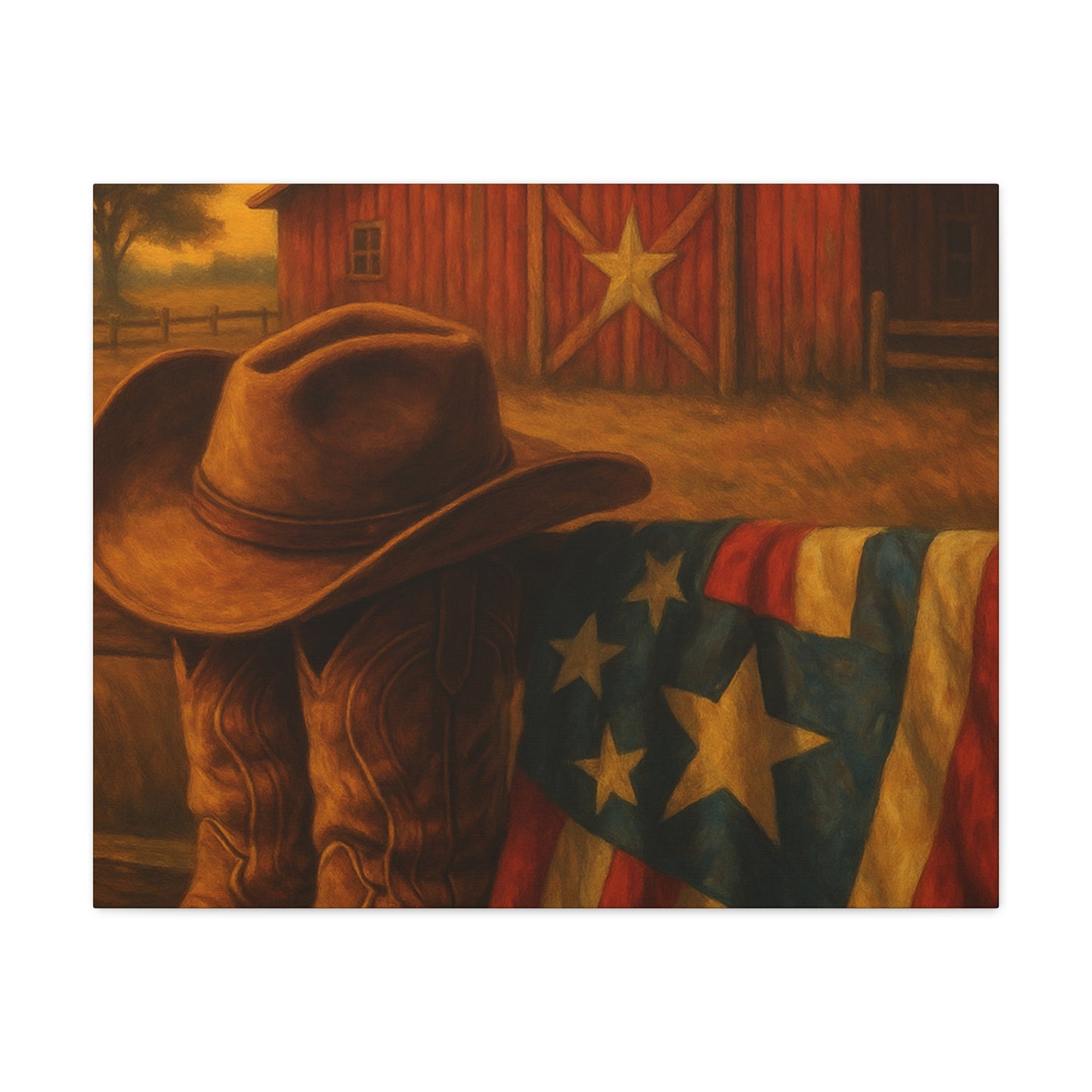 Rustic Canvas Art Print, Western Decor, Cowboy Hat and Boots, Americana Wall Art, Perfect Gift for Country Lovers