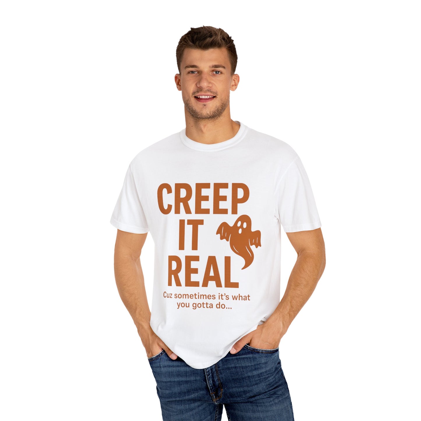 Creep It Real Unisex T-Shirt - Fun Halloween Apparel, Ghost Graphic Tee, Casual Style, Unique Gift for Friends, Halloween Party Outfit