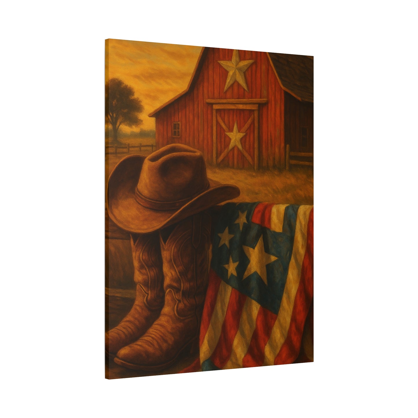 Rustic Canvas Art Print, Western Decor, Cowboy Hat and Boots, Americana Wall Art, Perfect Gift for Country Lovers