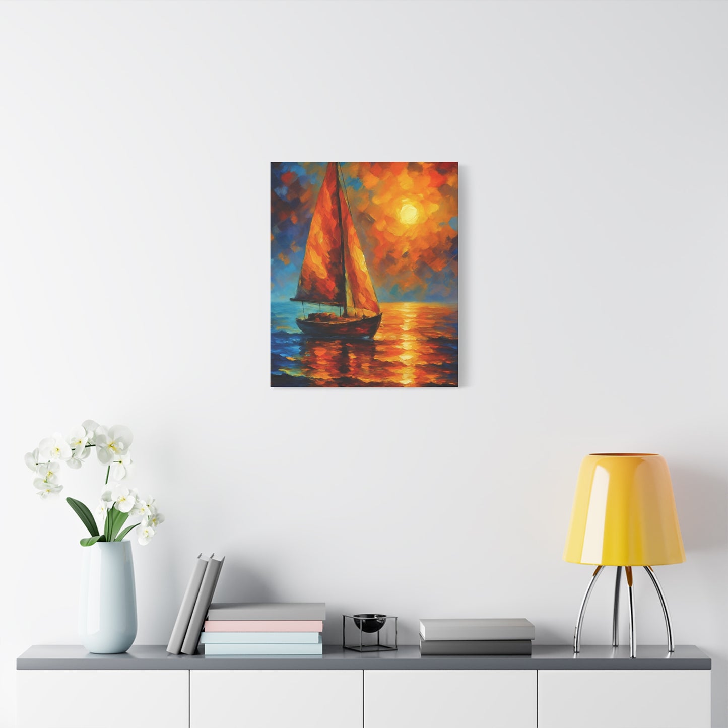 Canvas Art Print, Nautical Wall Decor, Sailboat Painting, Ocean Sunset, Home Decoration, Coastal Art