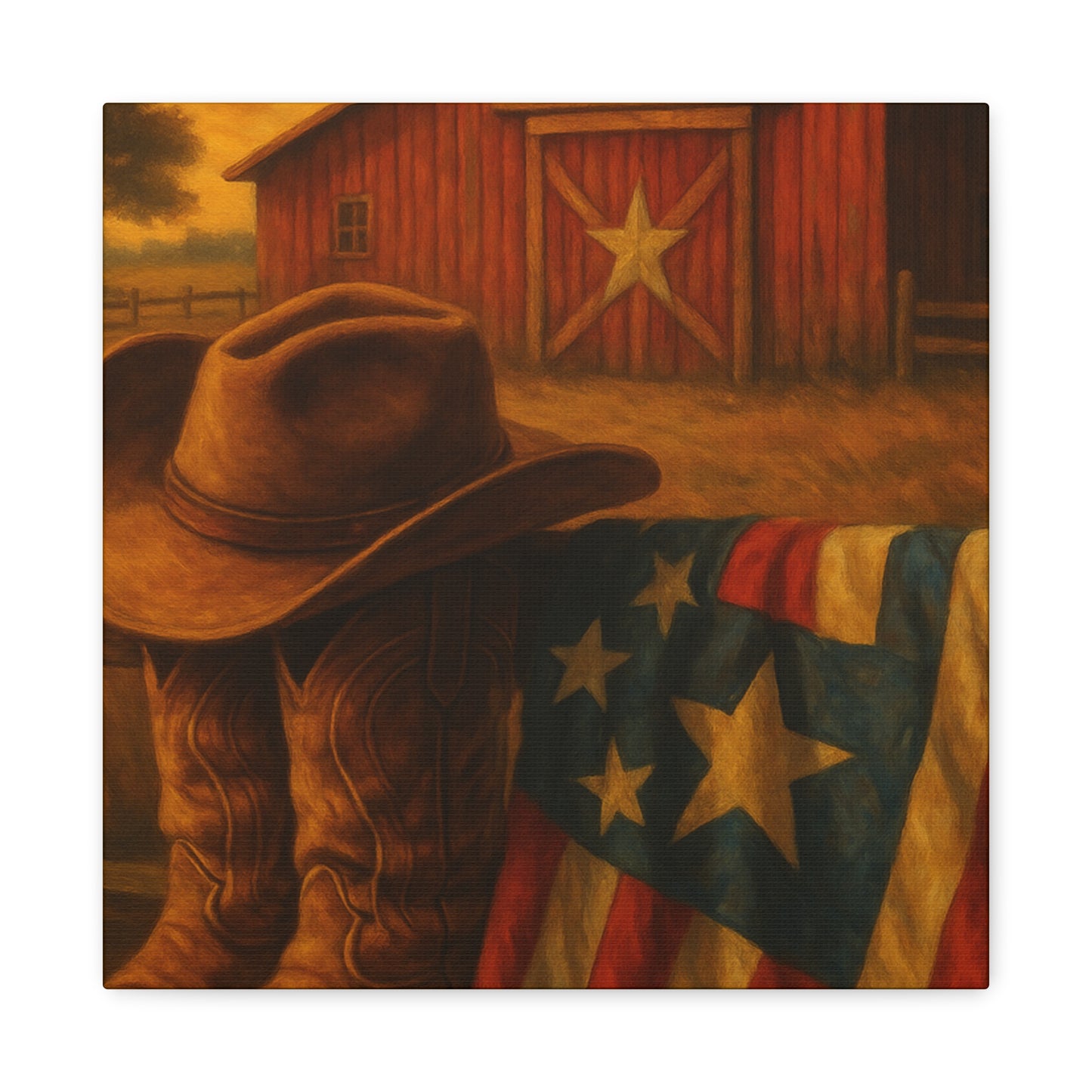 Rustic Canvas Art Print, Western Decor, Cowboy Hat and Boots, Americana Wall Art, Perfect Gift for Country Lovers