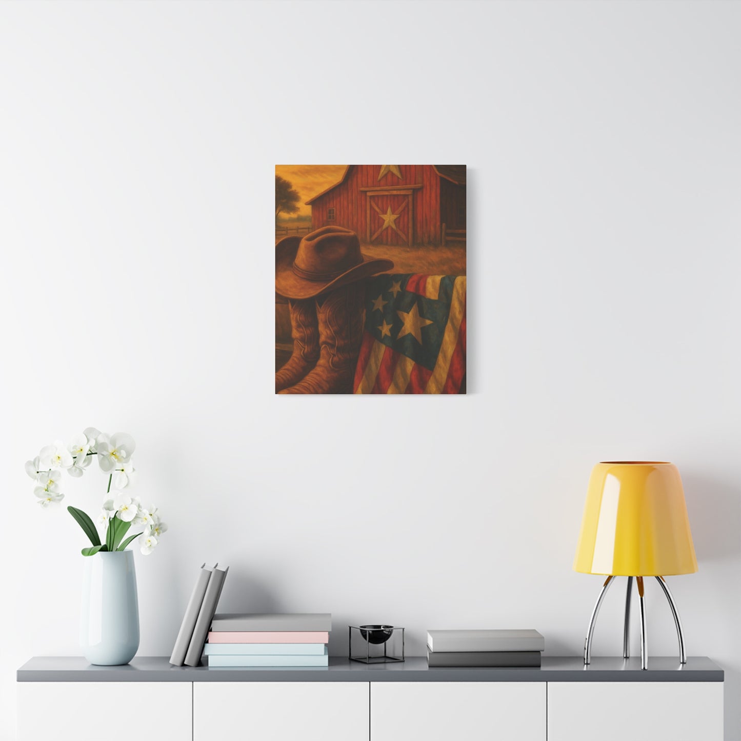 Rustic Canvas Art Print, Western Decor, Cowboy Hat and Boots, Americana Wall Art, Perfect Gift for Country Lovers