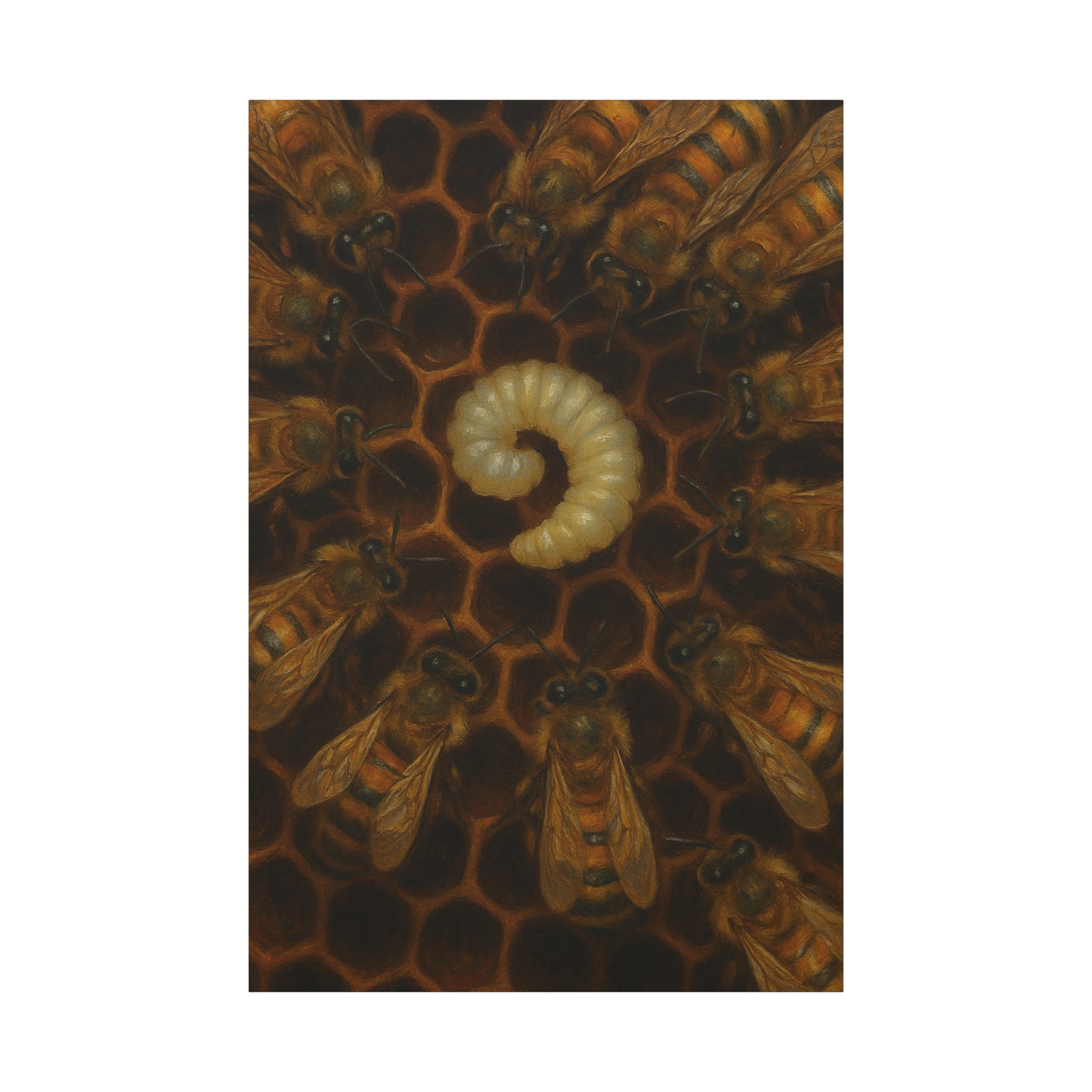 Bee Themed Wall Art Canvas, Honeycomb Decor, Nature Lover Gift, Nursery Decoration, Botanical Wall Art, Insect Art Print