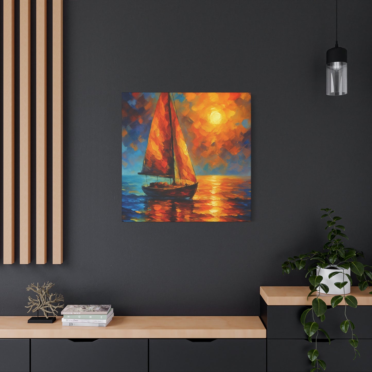 Canvas Art Print, Nautical Wall Decor, Sailboat Painting, Ocean Sunset, Home Decoration, Coastal Art