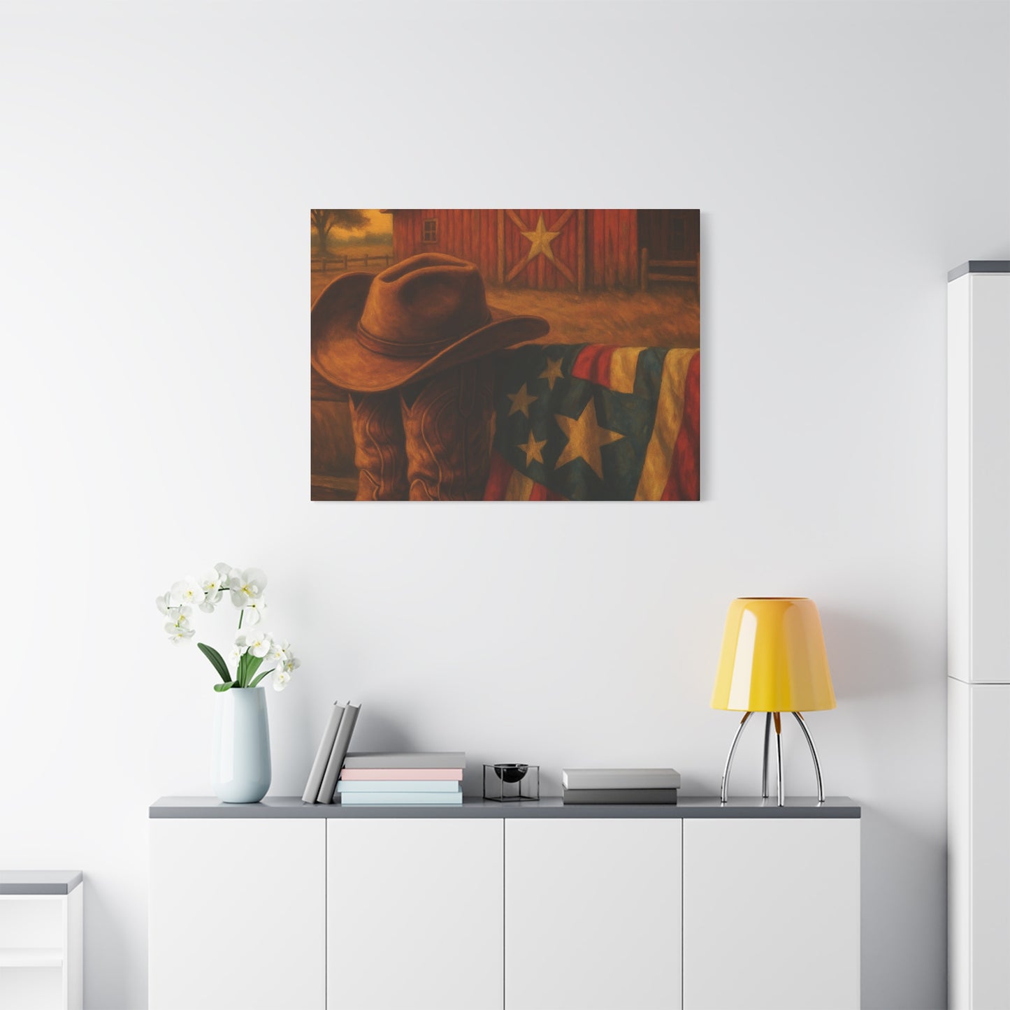 Rustic Canvas Art Print, Western Decor, Cowboy Hat and Boots, Americana Wall Art, Perfect Gift for Country Lovers