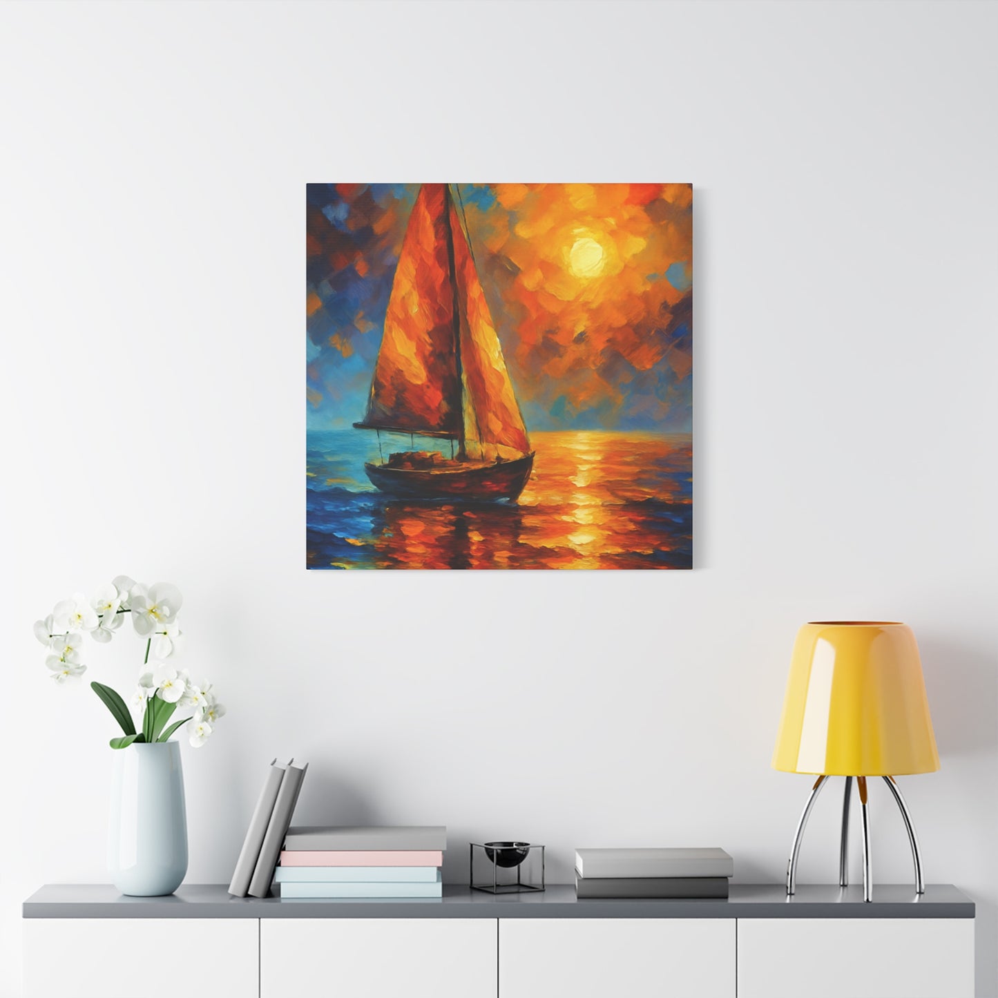 Canvas Art Print, Nautical Wall Decor, Sailboat Painting, Ocean Sunset, Home Decoration, Coastal Art