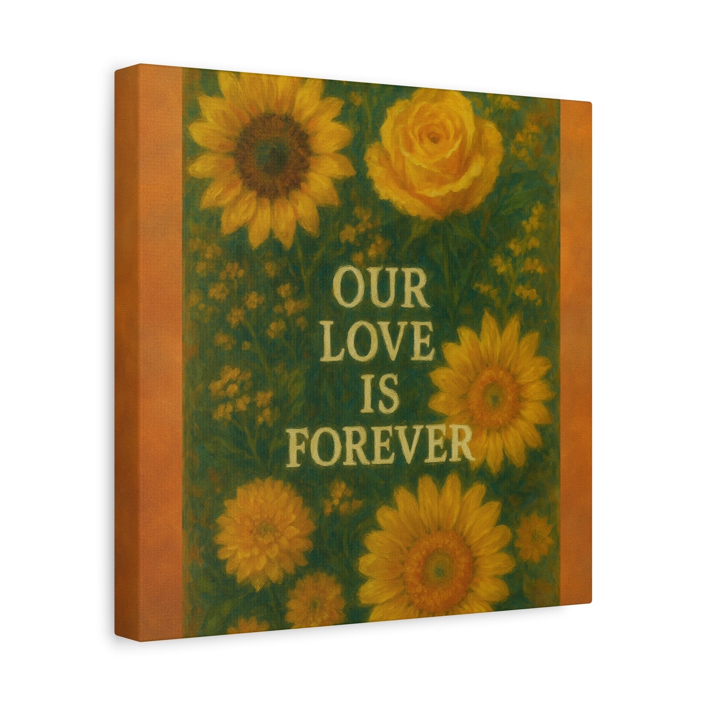 Floral Wall Art Canvas - "Our Love is Forever" Inspirational Home Decor, Gift for Anniversary, Wedding, Mother's Day, Love Room Decor