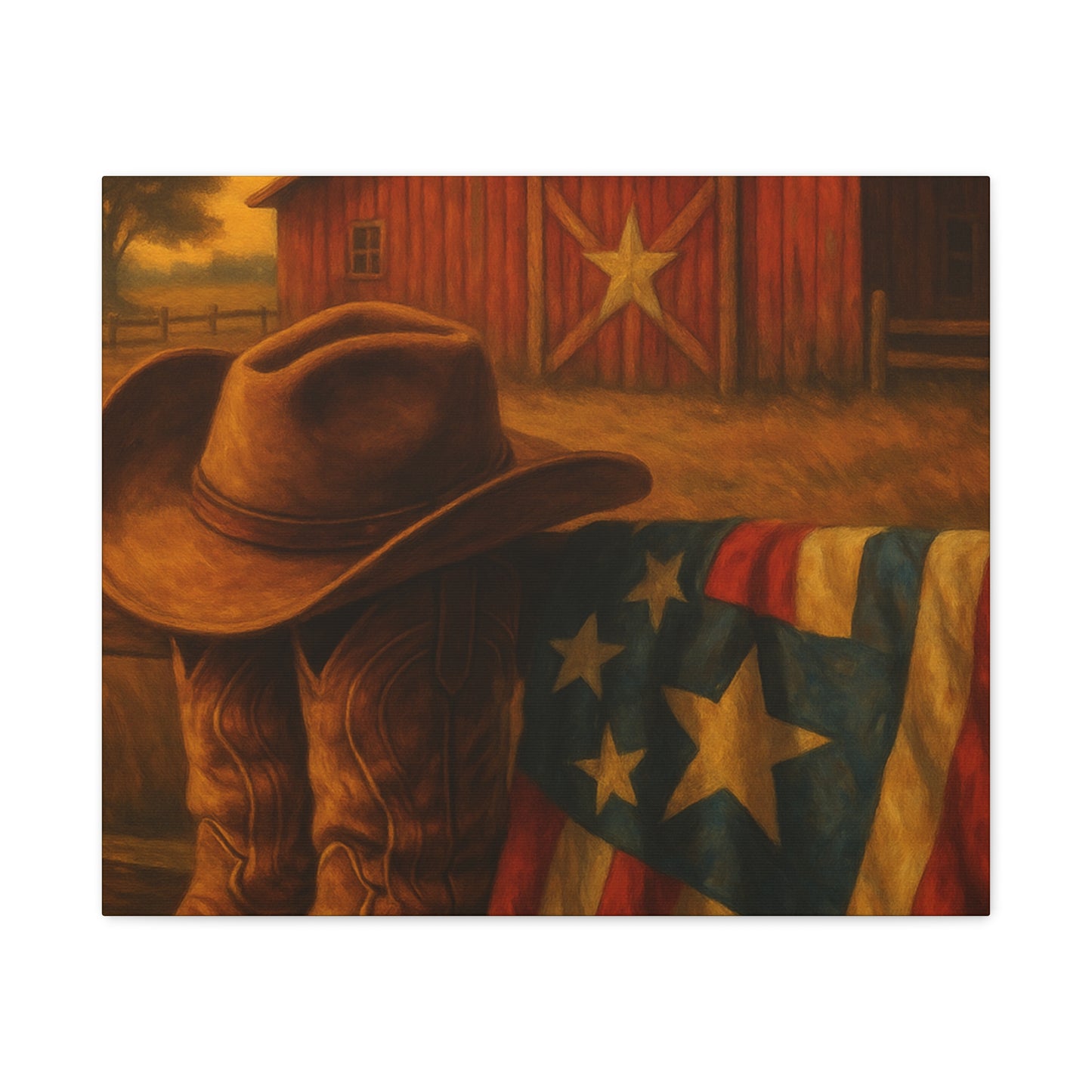 Rustic Canvas Art Print, Western Decor, Cowboy Hat and Boots, Americana Wall Art, Perfect Gift for Country Lovers