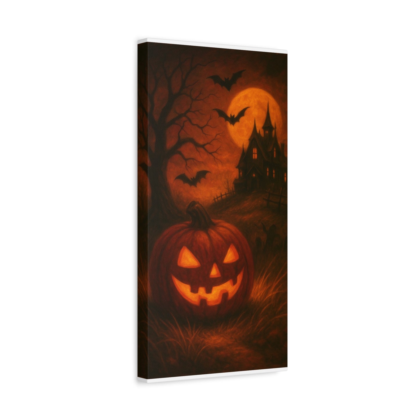 Halloween Themed Canvas Art, Spooky Wall Decor, Pumpkin Artwork, Haunted House Print, Fall Home Decoration