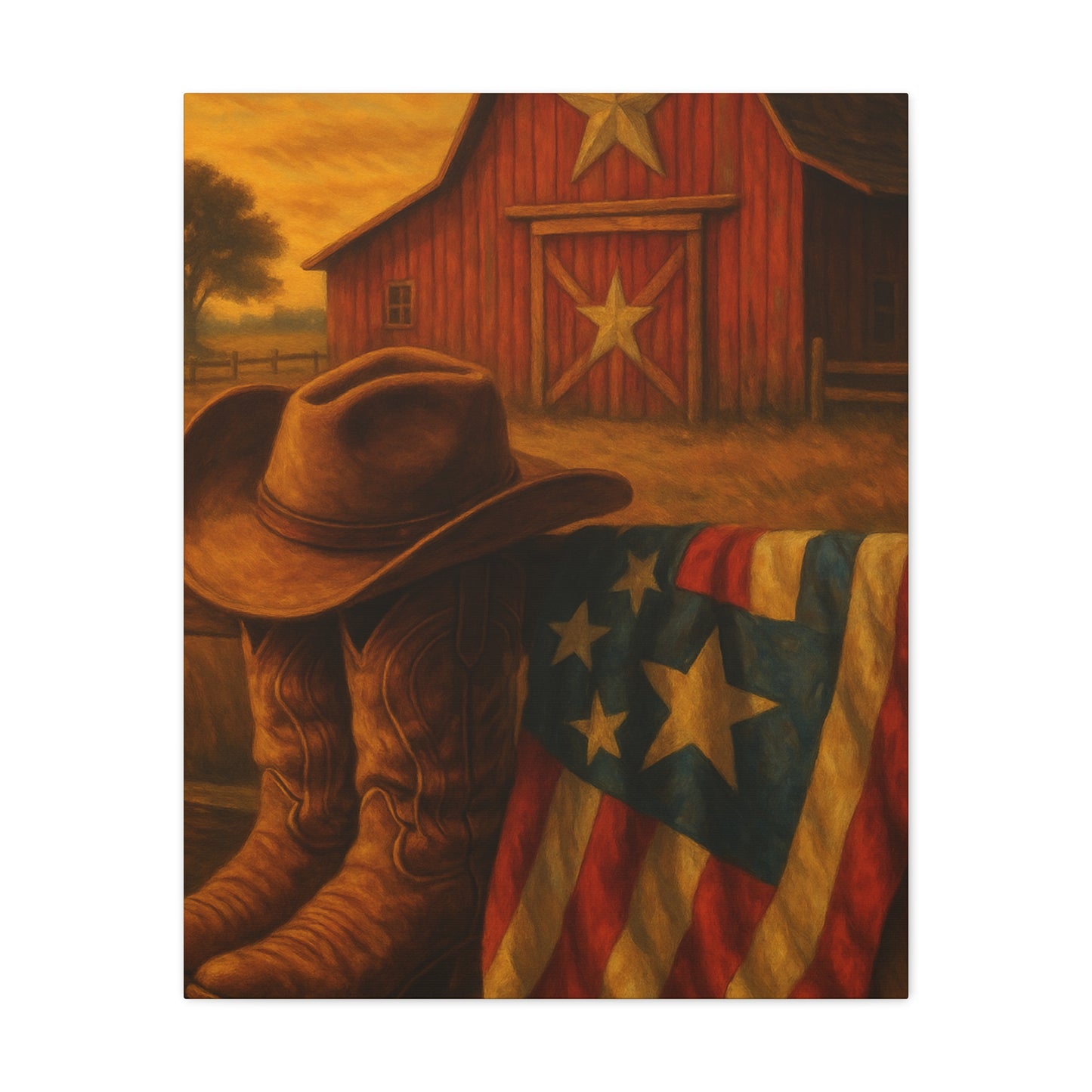 Rustic Canvas Art Print, Western Decor, Cowboy Hat and Boots, Americana Wall Art, Perfect Gift for Country Lovers