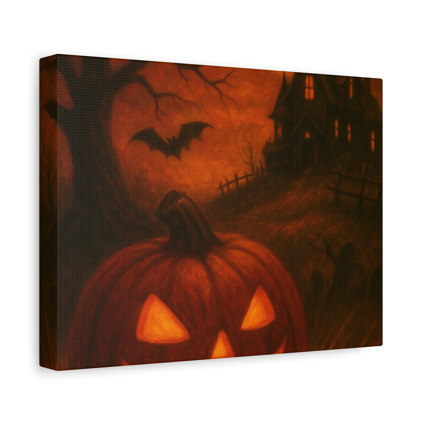 Halloween Themed Canvas Art, Spooky Wall Decor, Pumpkin Artwork, Haunted House Print, Fall Home Decoration