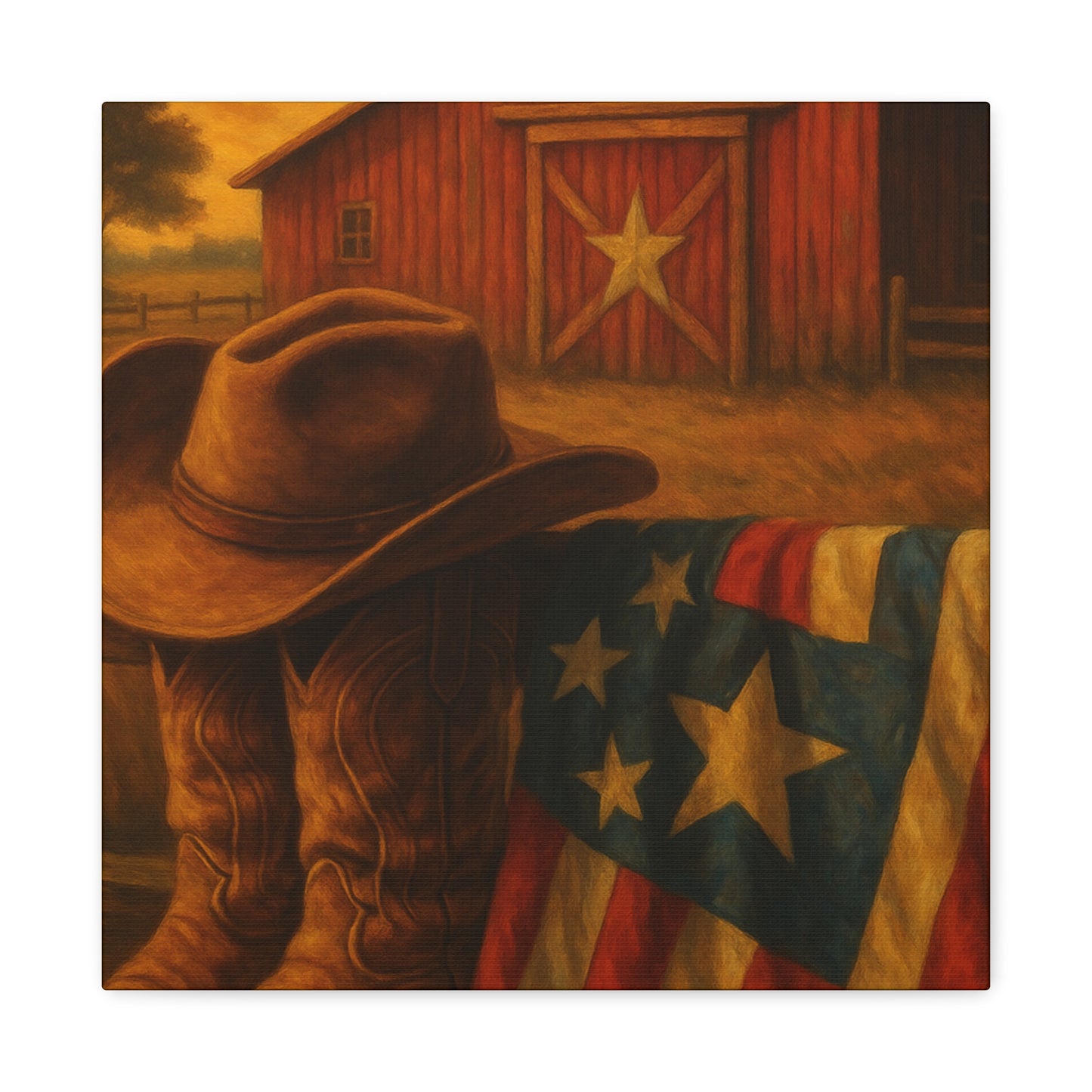 Rustic Canvas Art Print, Western Decor, Cowboy Hat and Boots, Americana Wall Art, Perfect Gift for Country Lovers