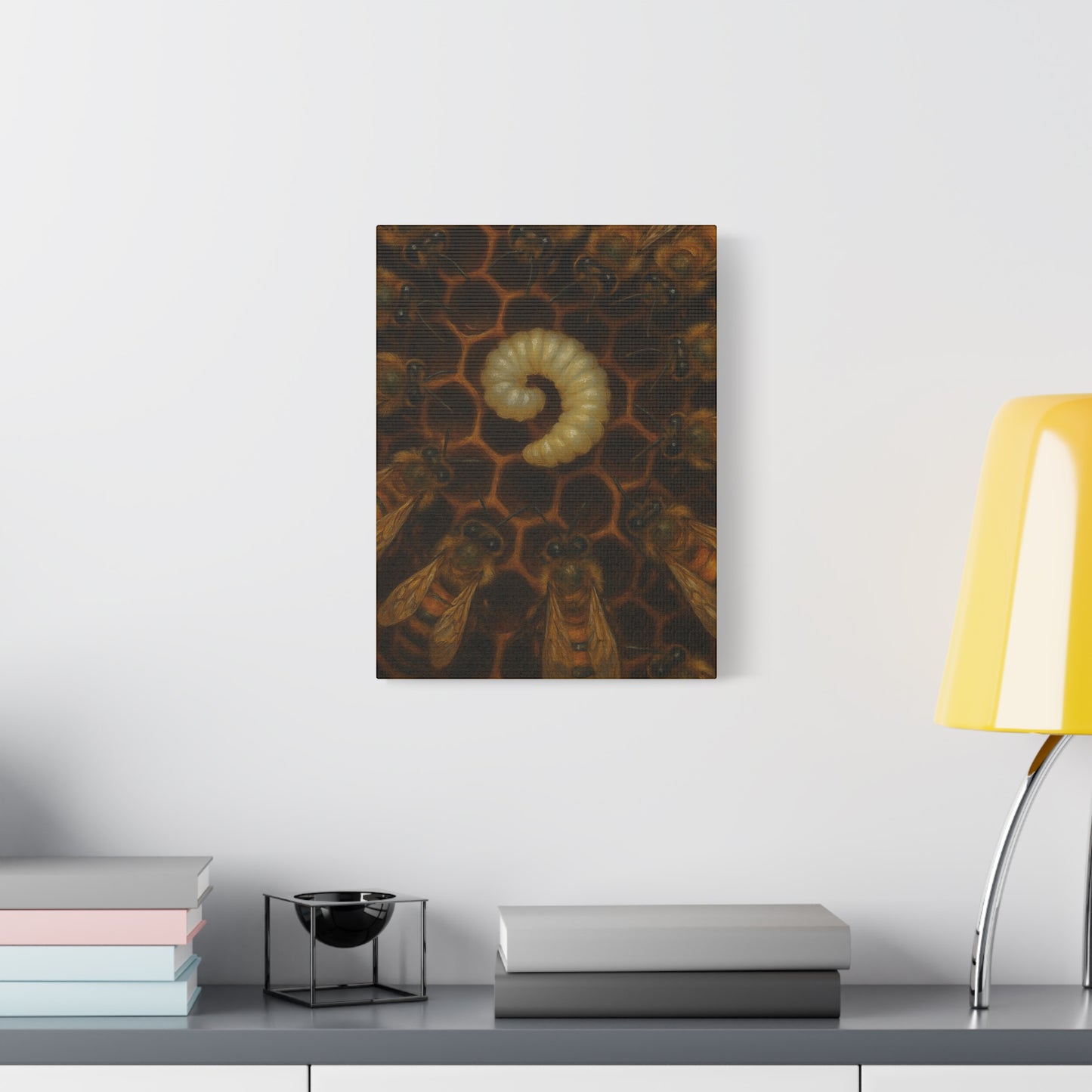 Bee Themed Wall Art Canvas, Honeycomb Decor, Nature Lover Gift, Nursery Decoration, Botanical Wall Art, Insect Art Print