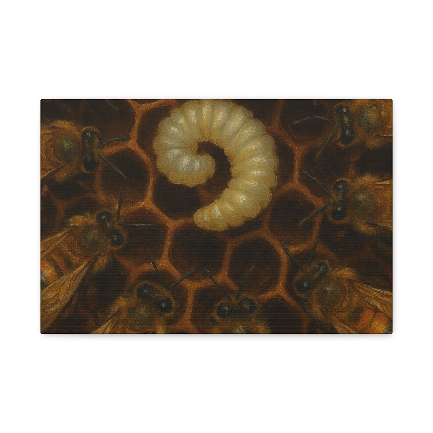 Bee Themed Wall Art Canvas, Honeycomb Decor, Nature Lover Gift, Nursery Decoration, Botanical Wall Art, Insect Art Print