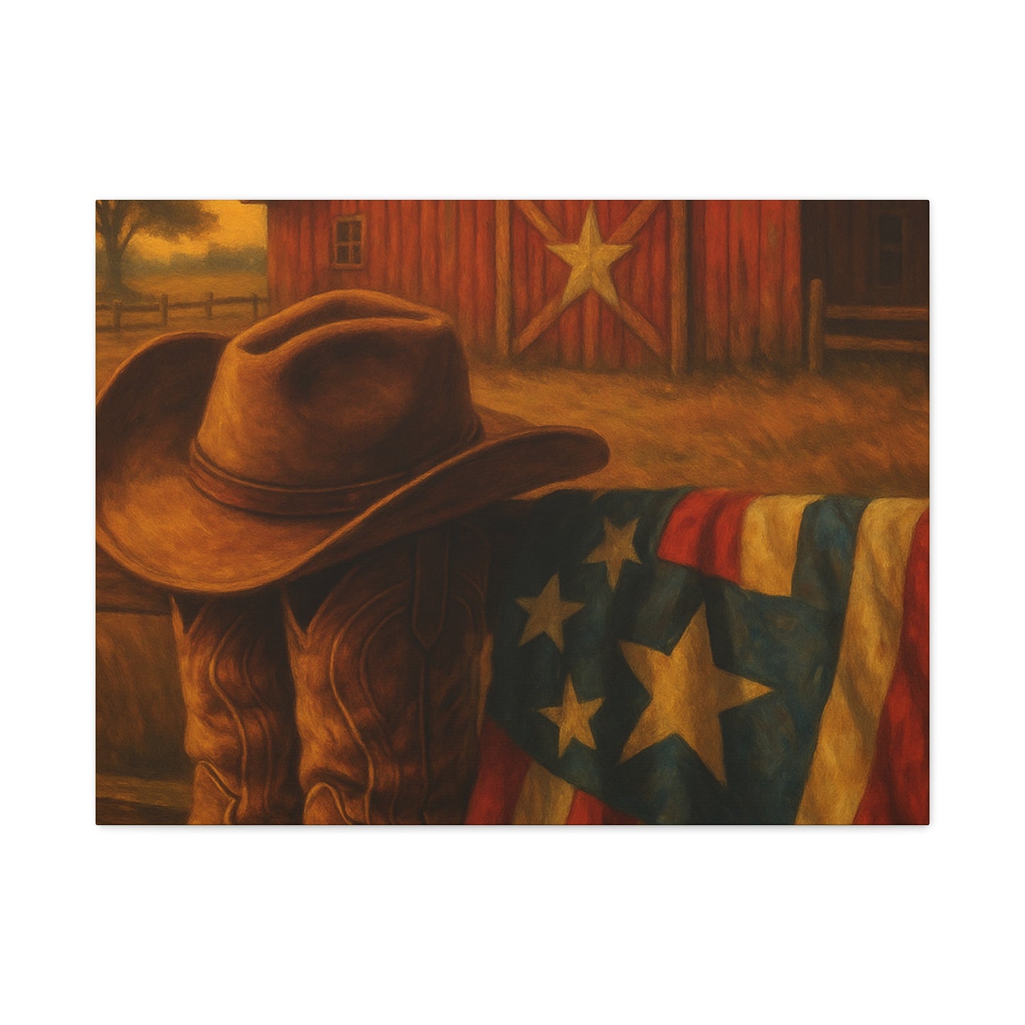 Rustic Canvas Art Print, Western Decor, Cowboy Hat and Boots, Americana Wall Art, Perfect Gift for Country Lovers