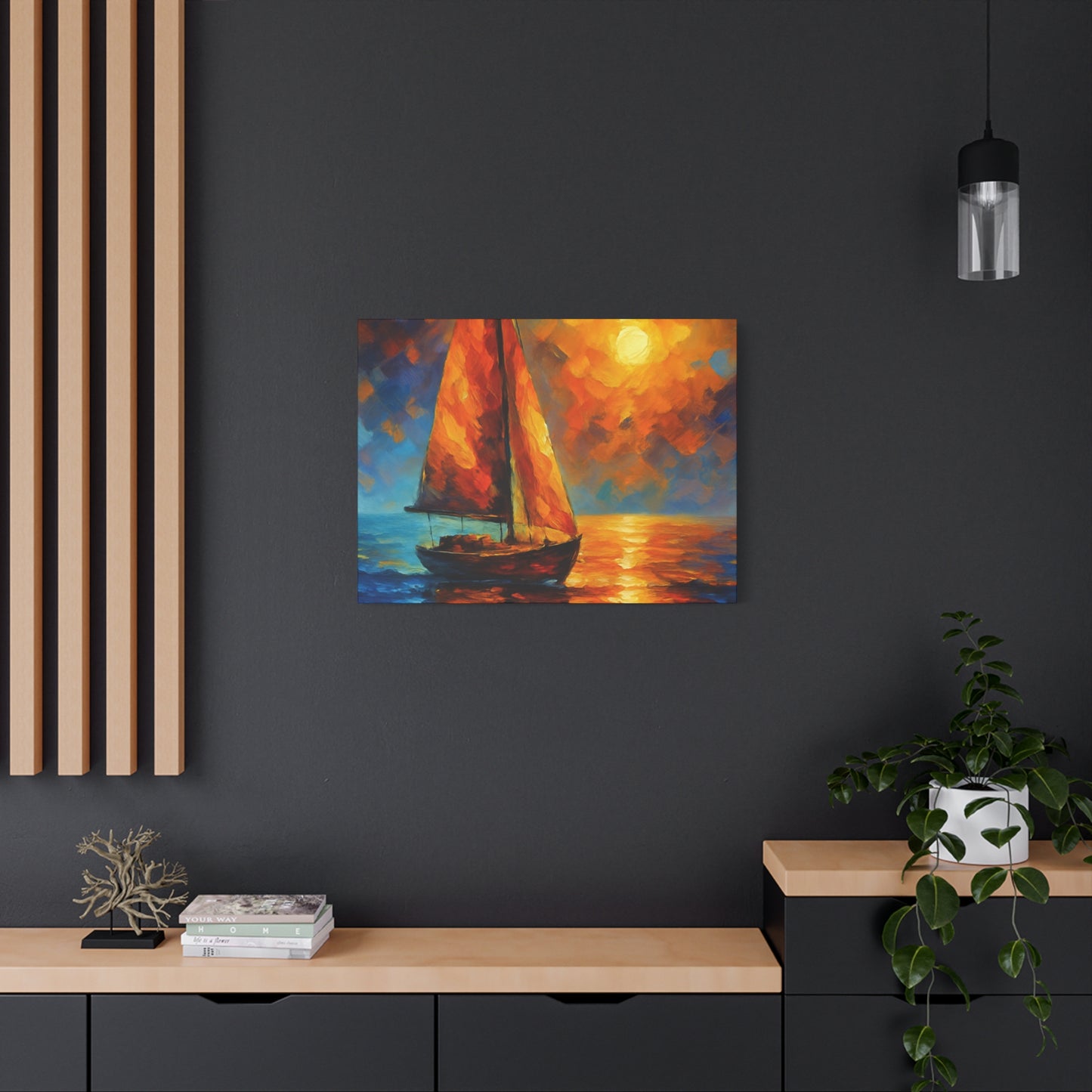 Canvas Art Print, Nautical Wall Decor, Sailboat Painting, Ocean Sunset, Home Decoration, Coastal Art