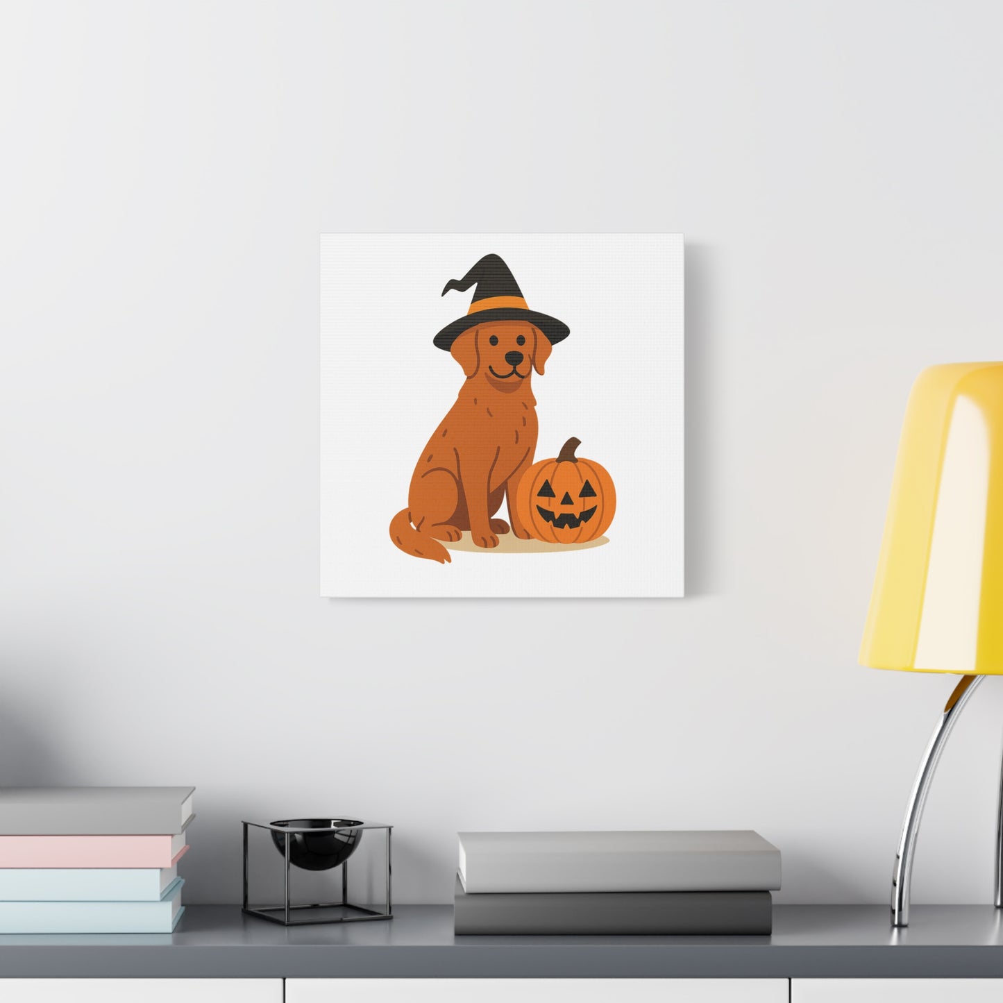 Halloween Dog Canvas Wall Art, Cute Golden Retriever with Pumpkin Decor, Pet Lover Gift, Autumn Home Decoration, Trick or Treat Wall Art