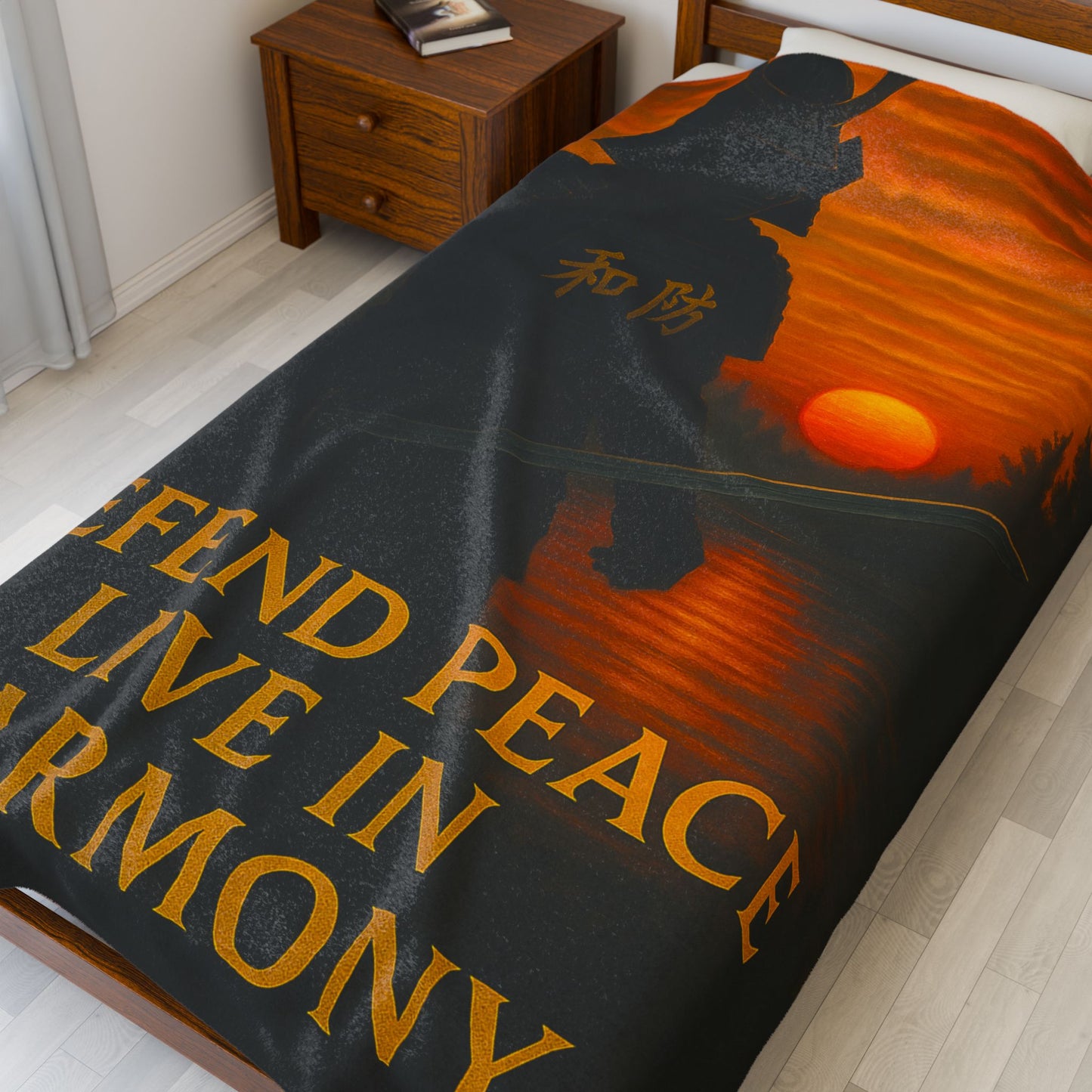 Samurai Peace Velveteen Plush Blanket - Cozy Home Decor, Gift for Gamers, Lounge, Meditation, Zen, Relaxation