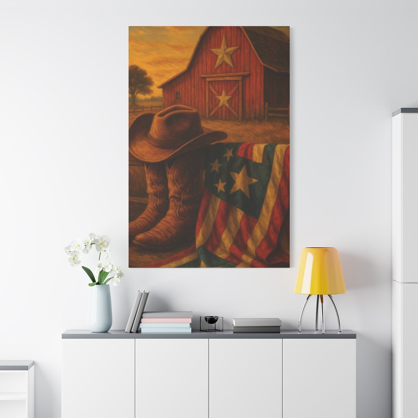 Rustic Canvas Art Print, Western Decor, Cowboy Hat and Boots, Americana Wall Art, Perfect Gift for Country Lovers