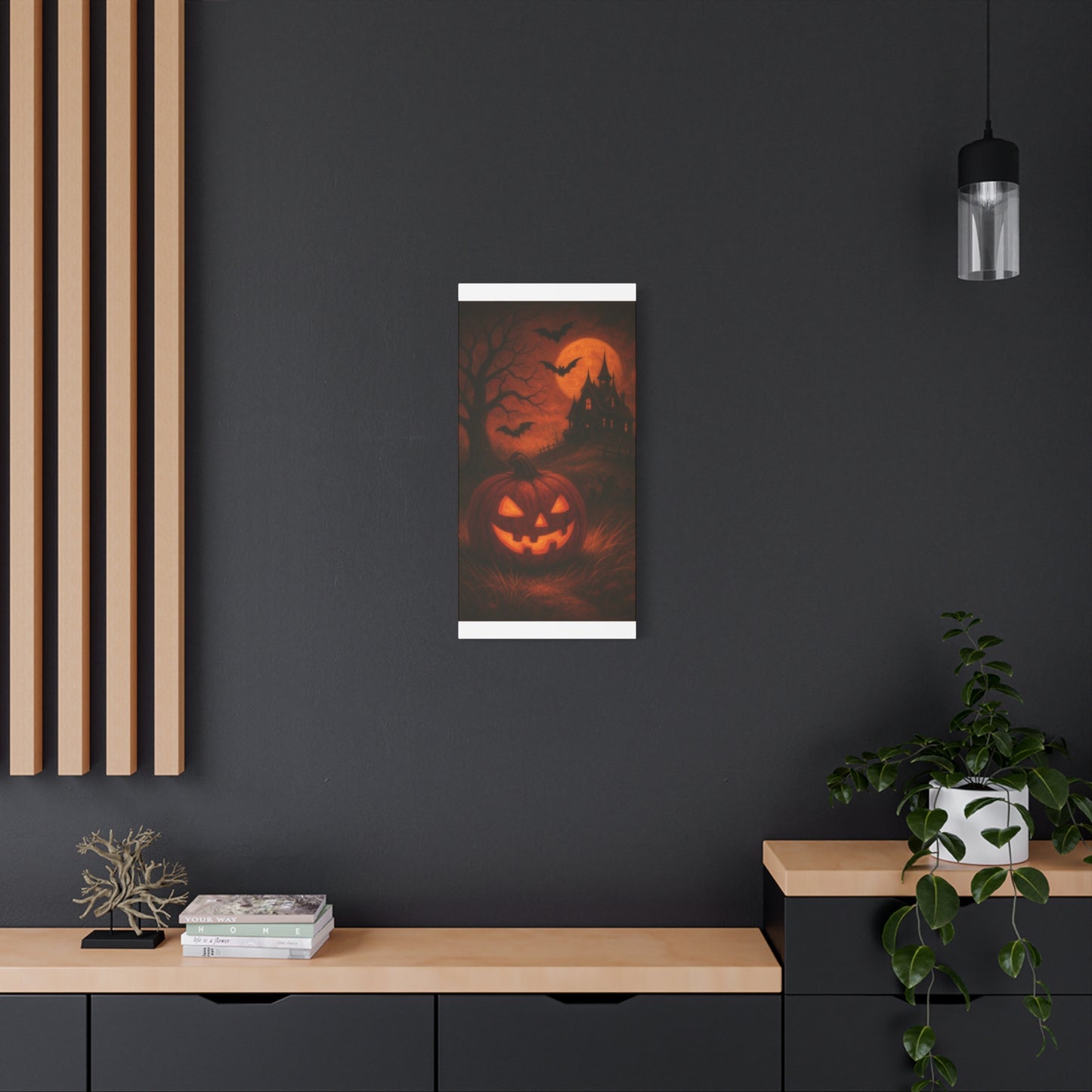 Halloween Themed Canvas Art, Spooky Wall Decor, Pumpkin Artwork, Haunted House Print, Fall Home Decoration