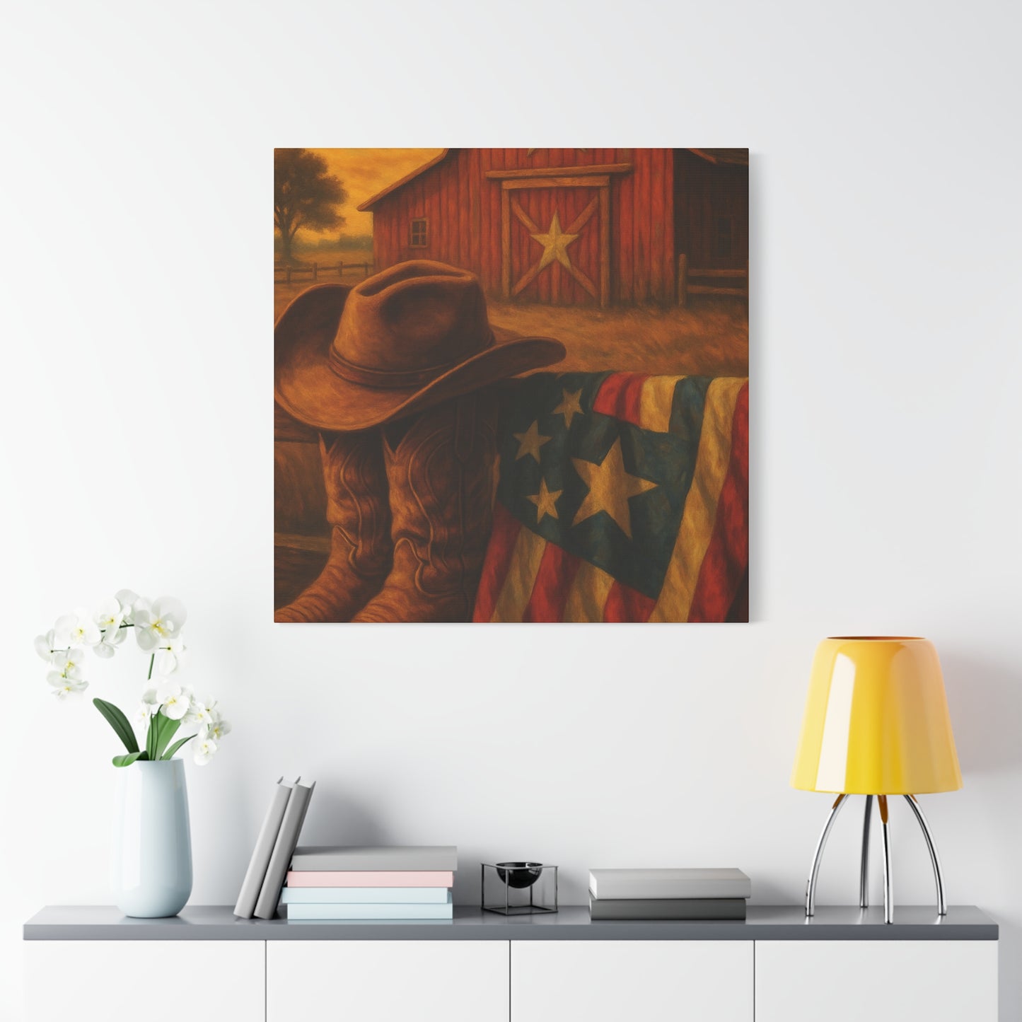Rustic Canvas Art Print, Western Decor, Cowboy Hat and Boots, Americana Wall Art, Perfect Gift for Country Lovers