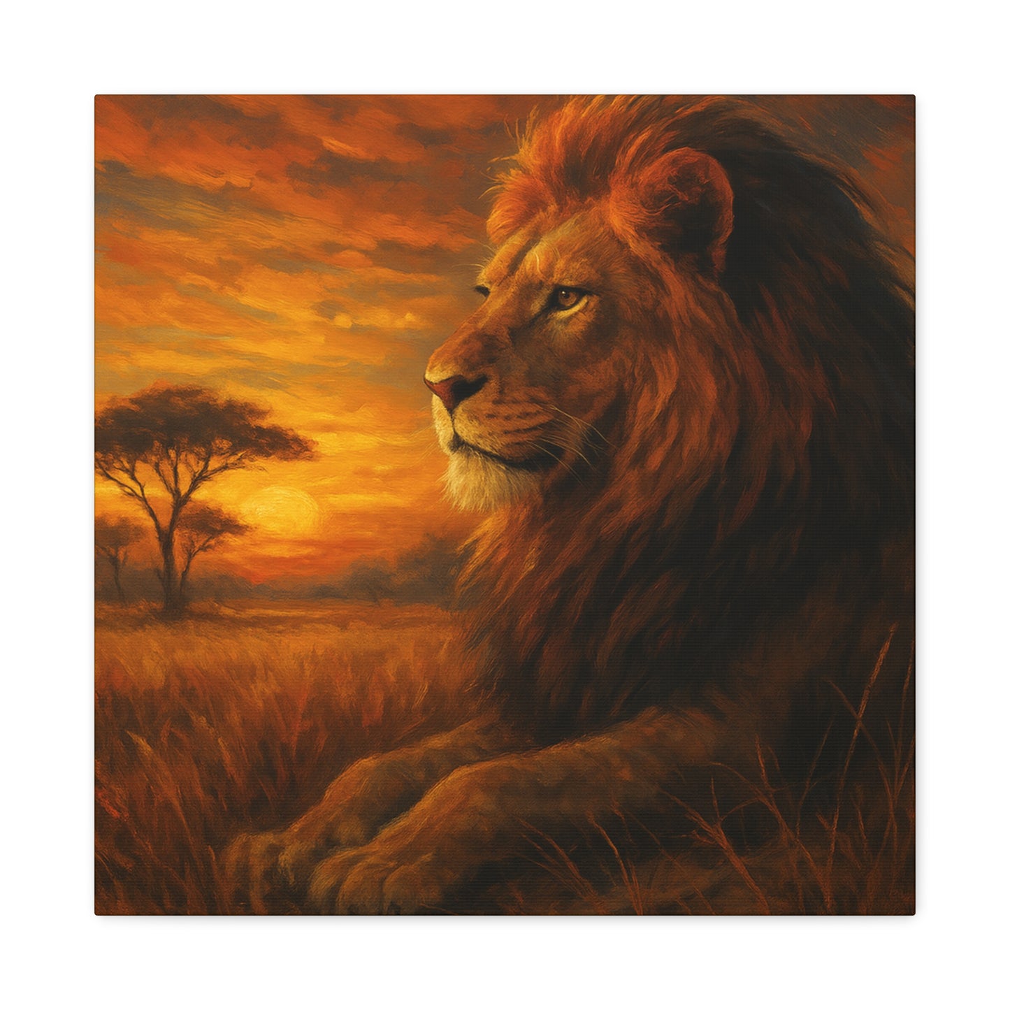 King of the Savanna - Lion Sunset Canvas