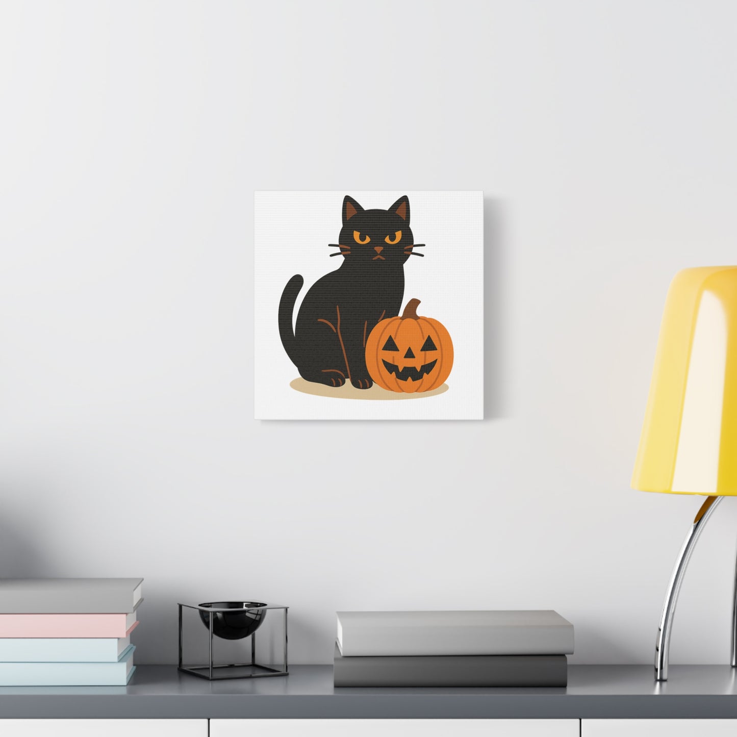 Black Cat Halloween Canvas Art, Cute Cat Wall Decor, Autumn Decor, Spooky Home Decor, Cat Lover Gift, Pumpkin Wall Art