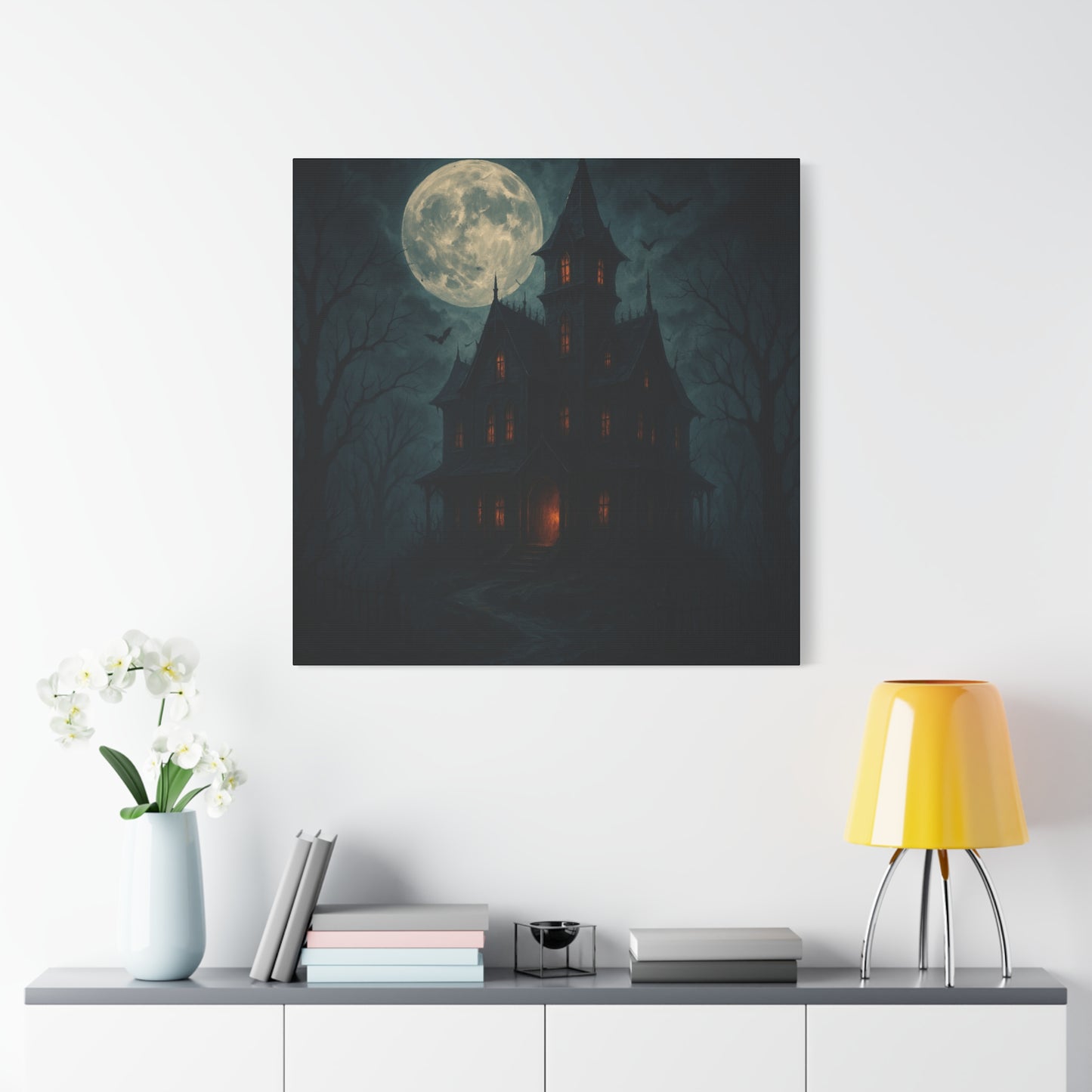 Haunted House Canvas Art Print, Gothic Wall Decor, Spooky Home Decor, Halloween Artwork, Horror Theme Decoration