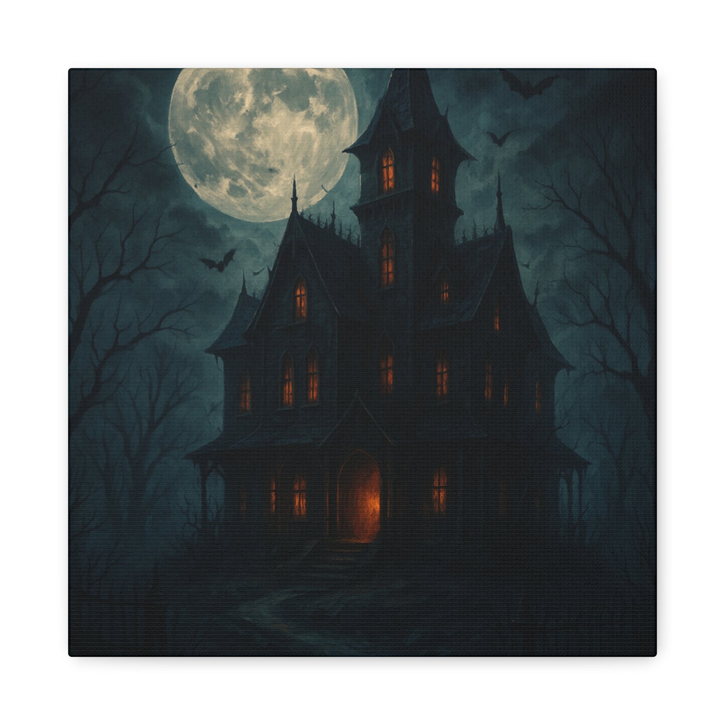 Haunted House Canvas Art Print, Gothic Wall Decor, Spooky Home Decor, Halloween Artwork, Horror Theme Decoration