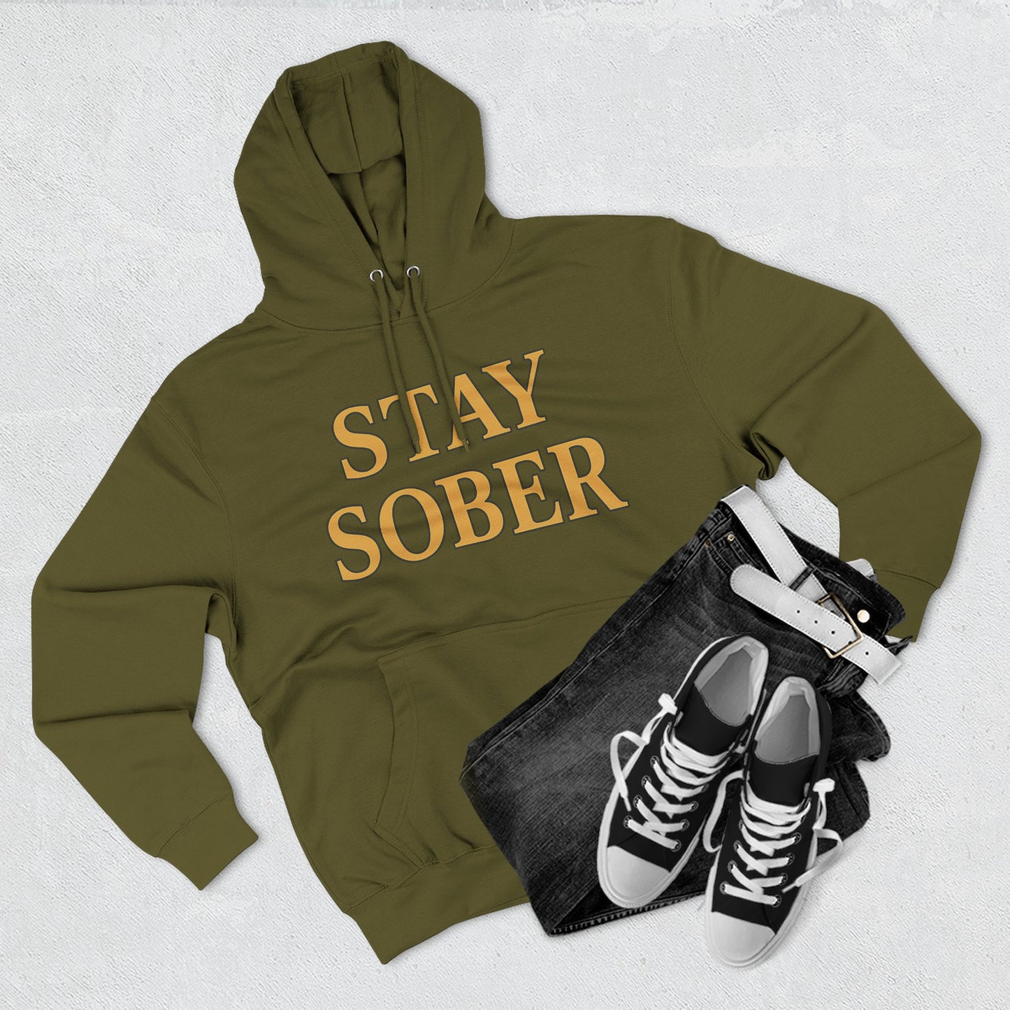 Stay Sober x Faith Hoodie – Gold & Black Christian Recovery Design