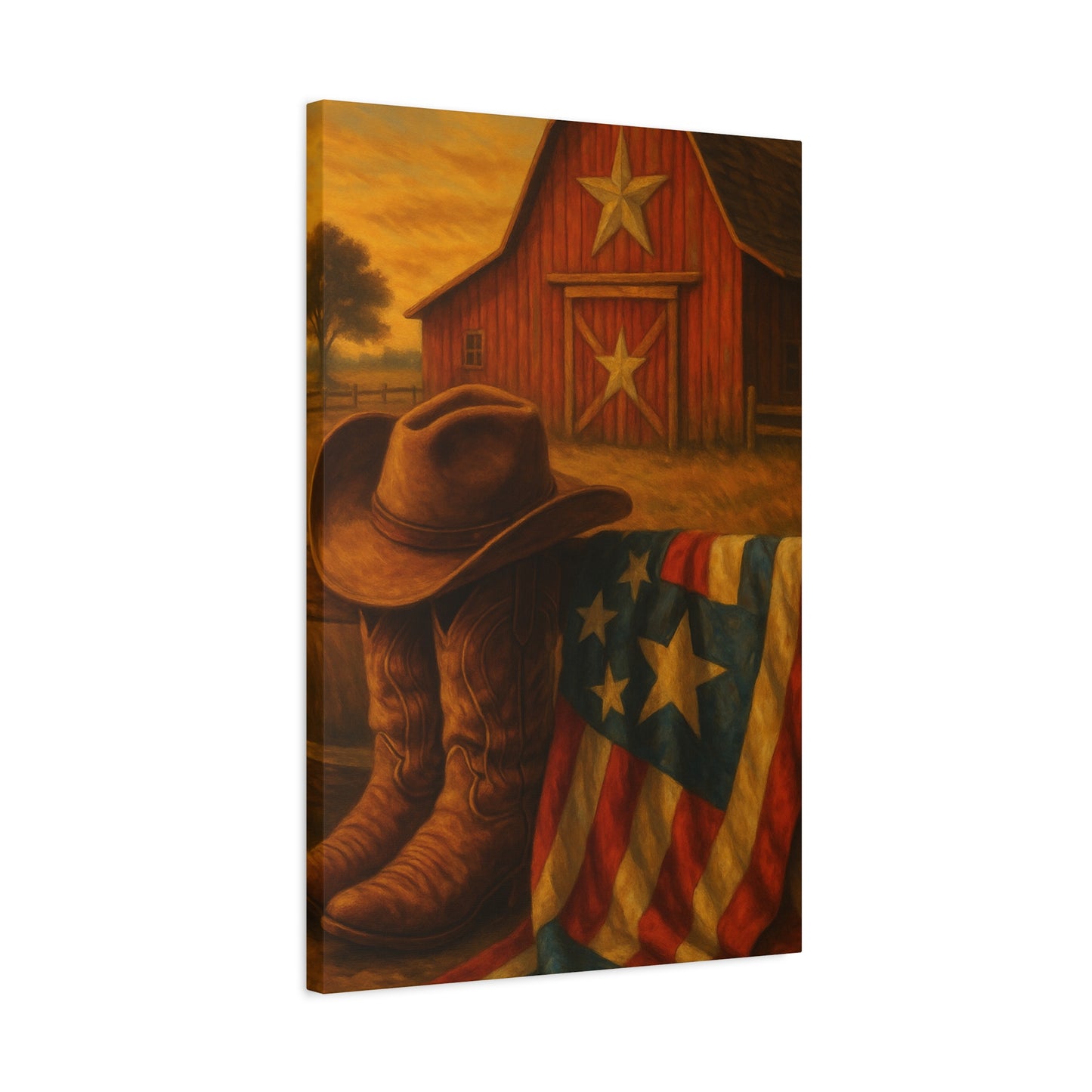 Rustic Canvas Art Print, Western Decor, Cowboy Hat and Boots, Americana Wall Art, Perfect Gift for Country Lovers