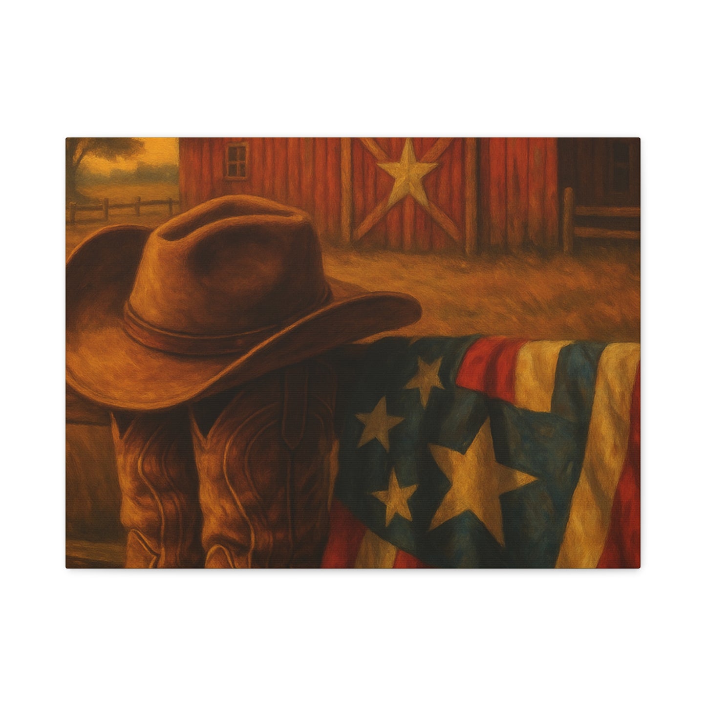 Rustic Canvas Art Print, Western Decor, Cowboy Hat and Boots, Americana Wall Art, Perfect Gift for Country Lovers