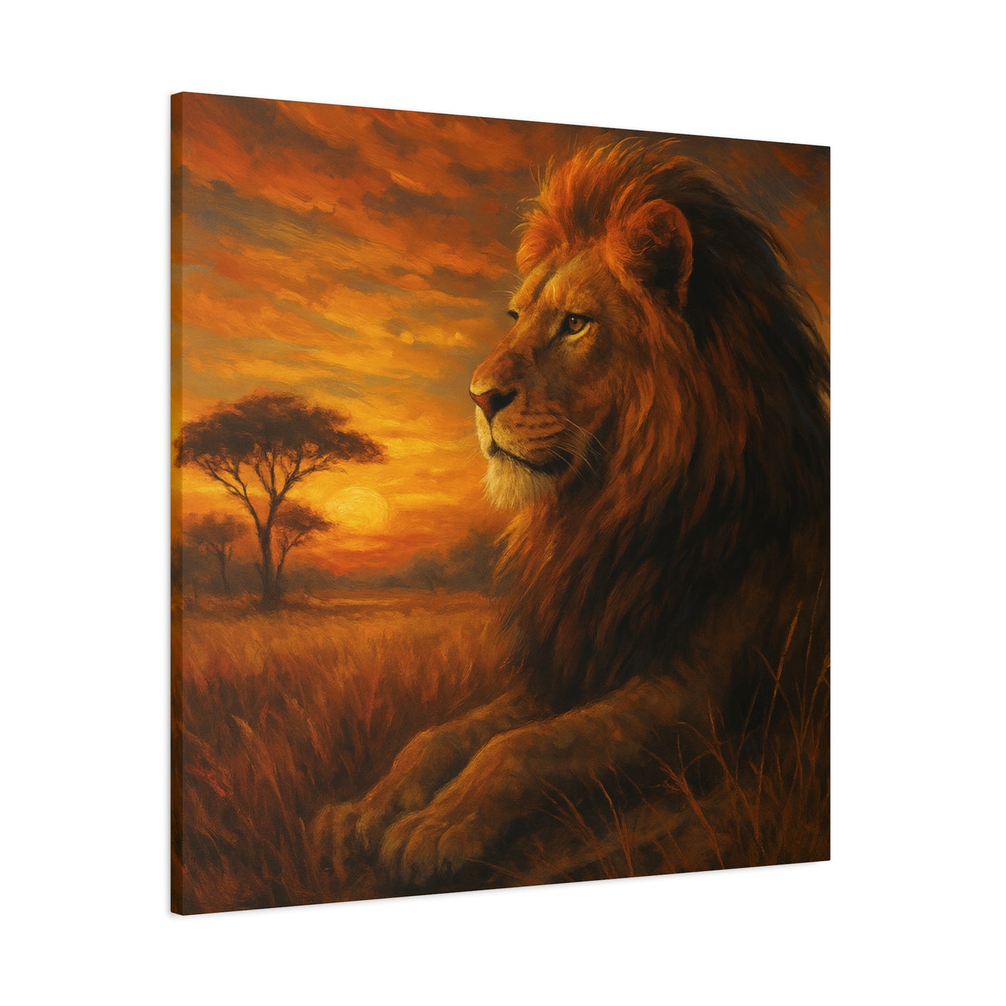 King of the Savanna - Lion Sunset Canvas