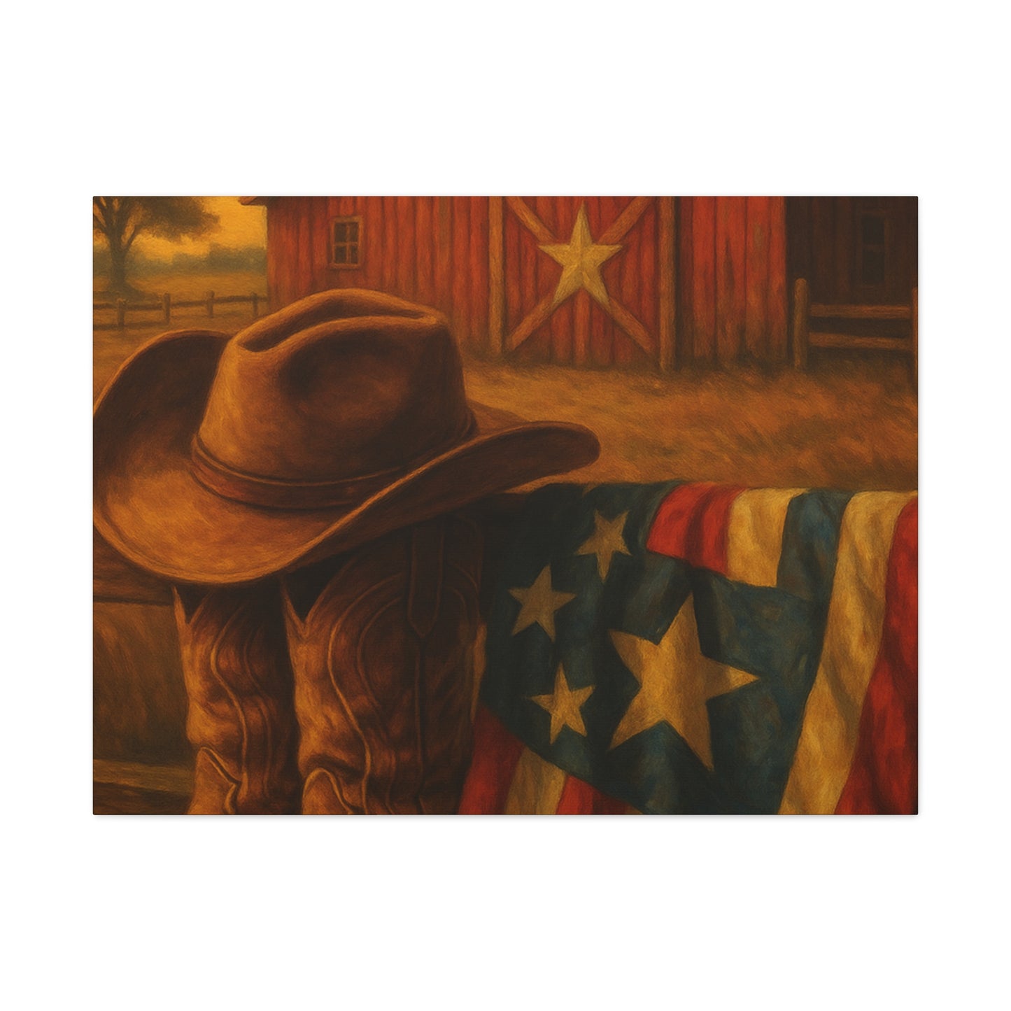 Rustic Canvas Art Print, Western Decor, Cowboy Hat and Boots, Americana Wall Art, Perfect Gift for Country Lovers