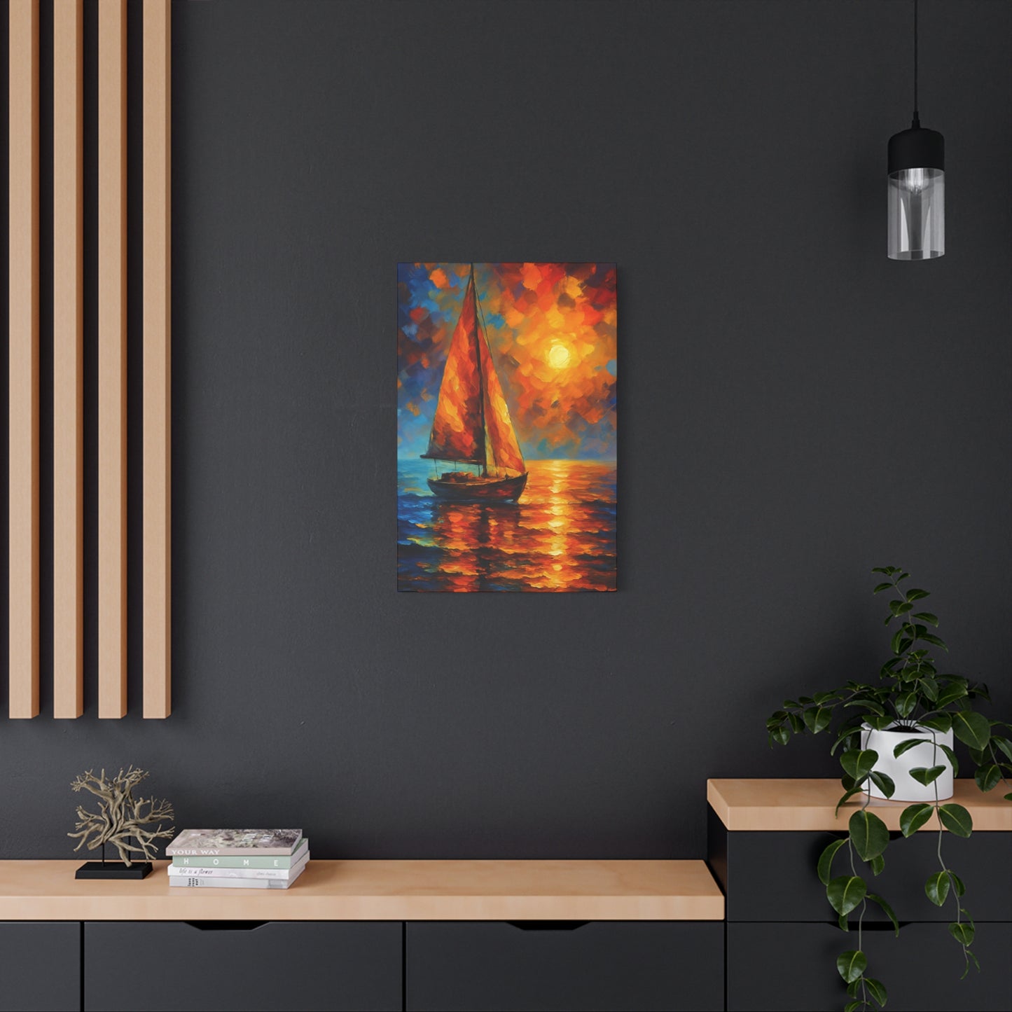 Canvas Art Print, Nautical Wall Decor, Sailboat Painting, Ocean Sunset, Home Decoration, Coastal Art