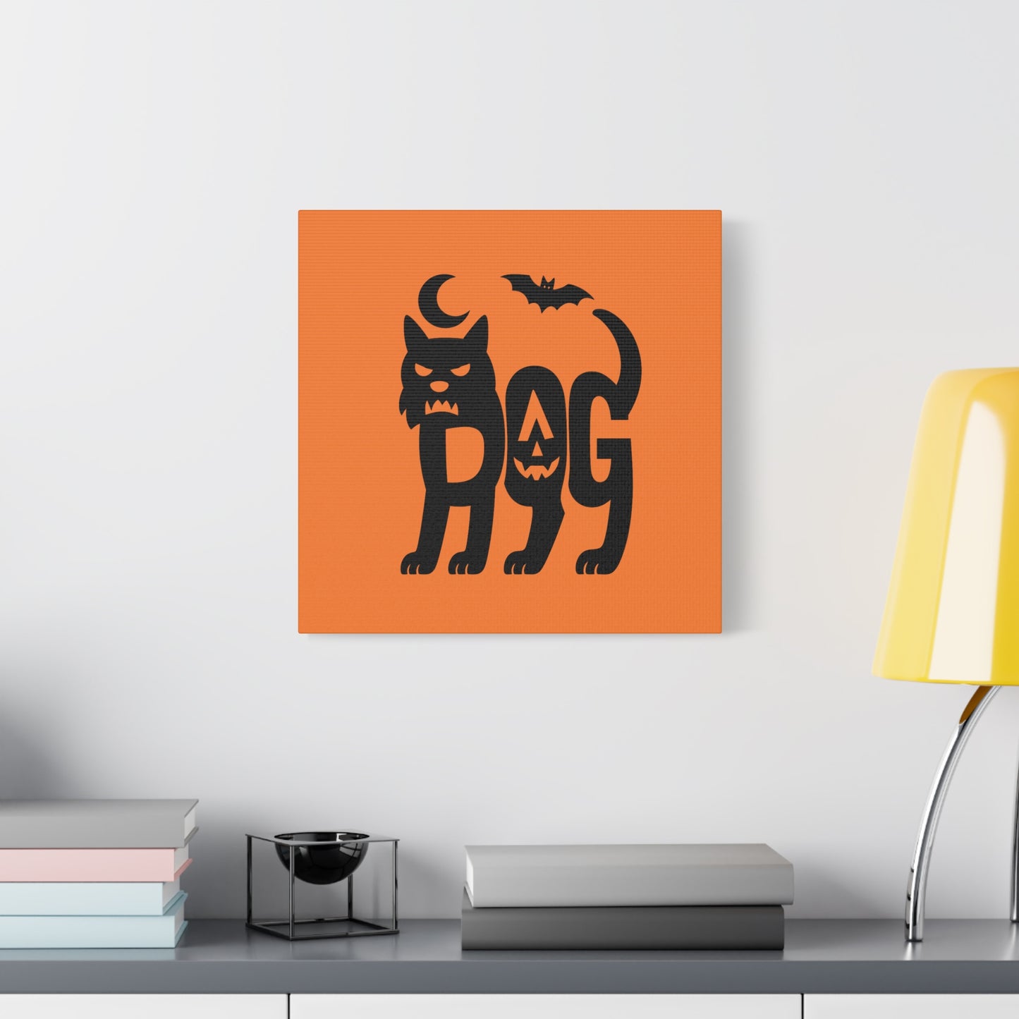 Halloween Black Cat Canvas Art, Fall Home Decor, Spooky Wall Art, Dog Pumpkin Print, Gift for Cat Lovers