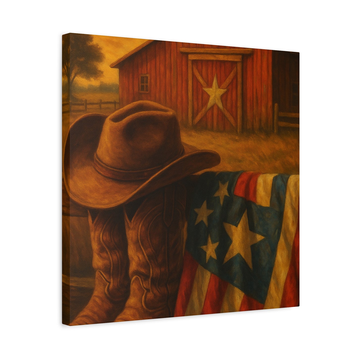 Rustic Canvas Art Print, Western Decor, Cowboy Hat and Boots, Americana Wall Art, Perfect Gift for Country Lovers