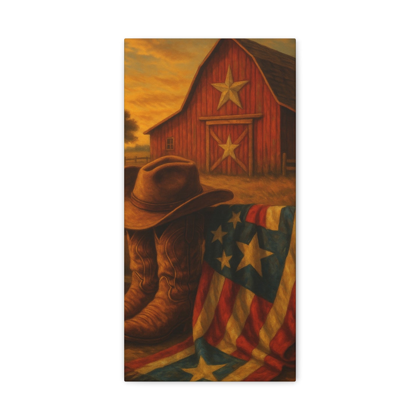 Rustic Canvas Art Print, Western Decor, Cowboy Hat and Boots, Americana Wall Art, Perfect Gift for Country Lovers