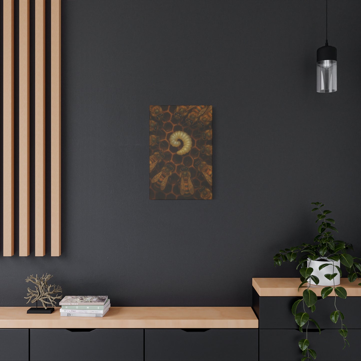 Bee Themed Wall Art Canvas, Honeycomb Decor, Nature Lover Gift, Nursery Decoration, Botanical Wall Art, Insect Art Print