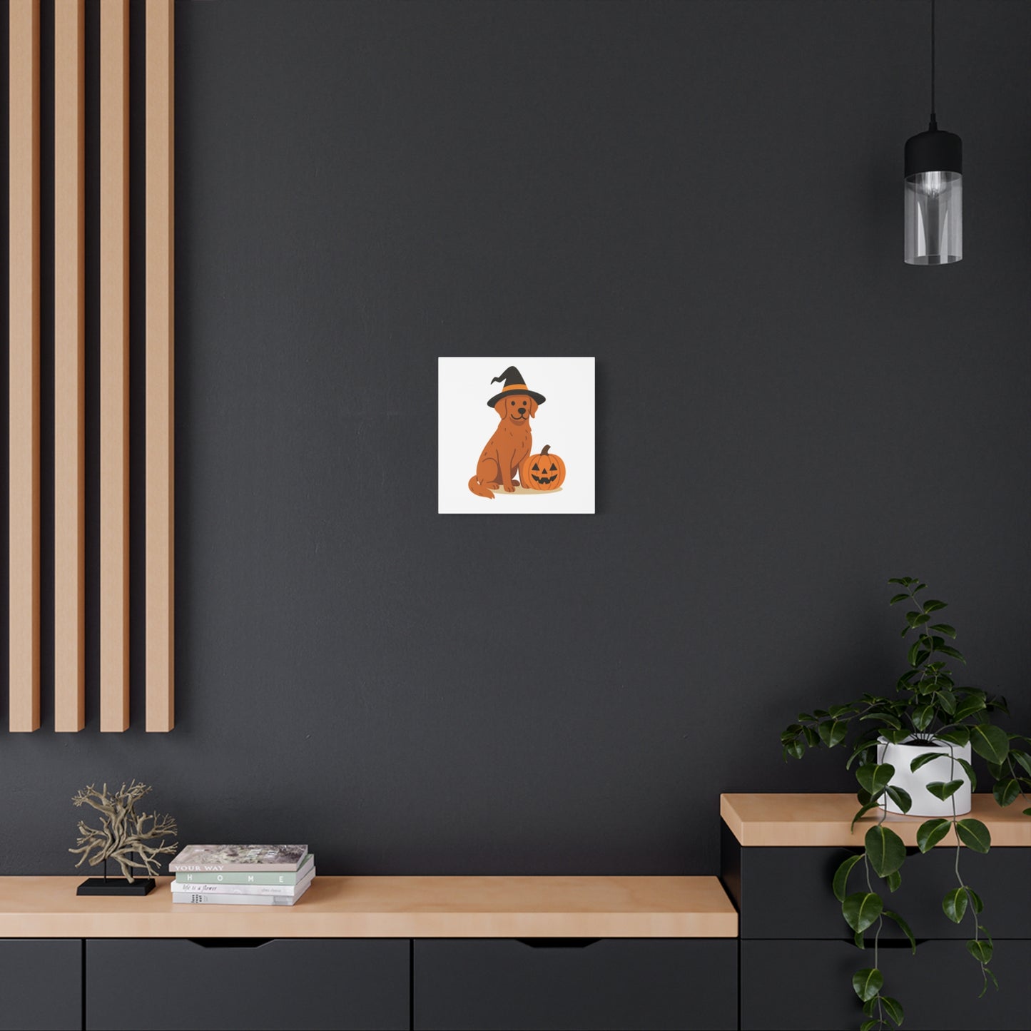 Halloween Dog Canvas Wall Art, Cute Golden Retriever with Pumpkin Decor, Pet Lover Gift, Autumn Home Decoration, Trick or Treat Wall Art