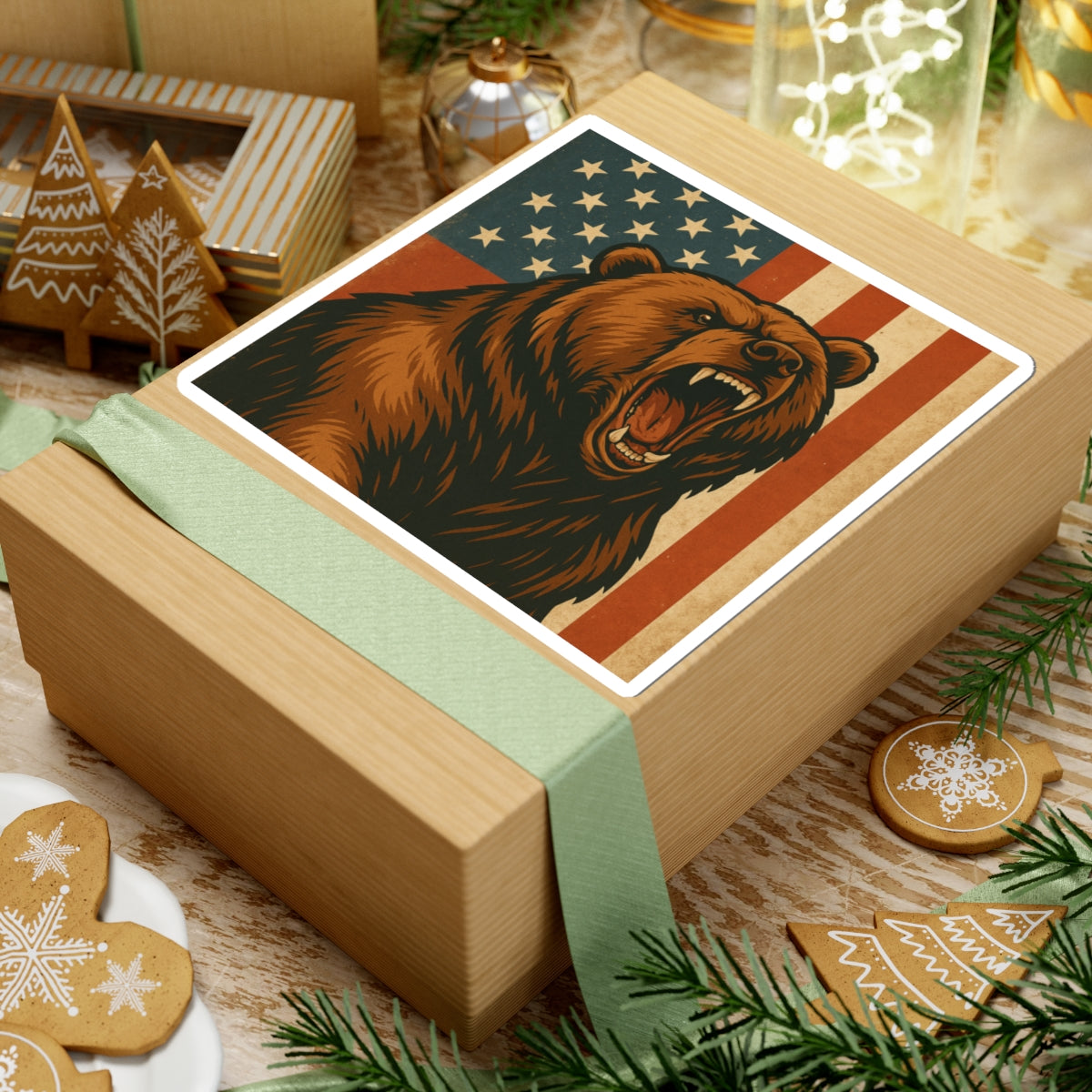 Patriotic Bear Kiss-Cut Stickers | VSCO Stickers, Laptop Decals, Wilderness Decor, USA Pride, Gifts for Nature Lovers