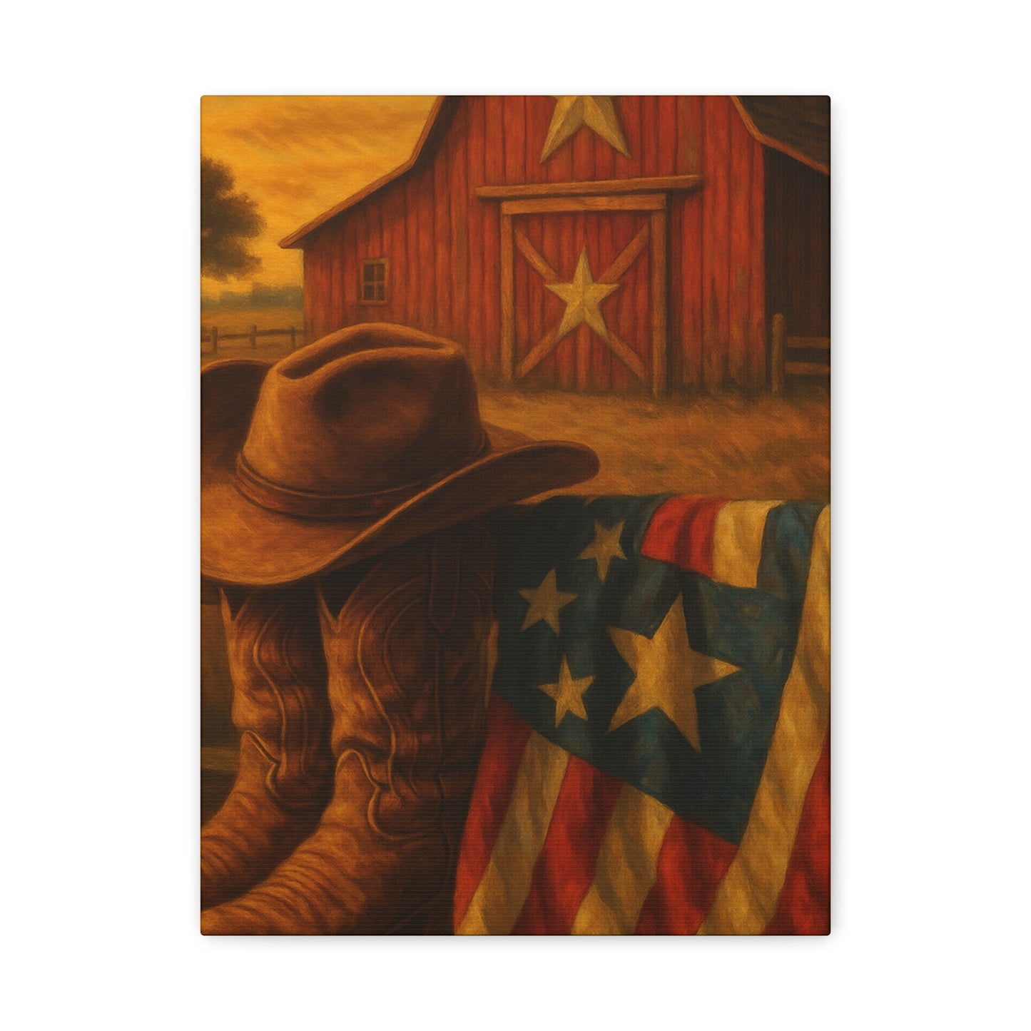 Rustic Canvas Art Print, Western Decor, Cowboy Hat and Boots, Americana Wall Art, Perfect Gift for Country Lovers